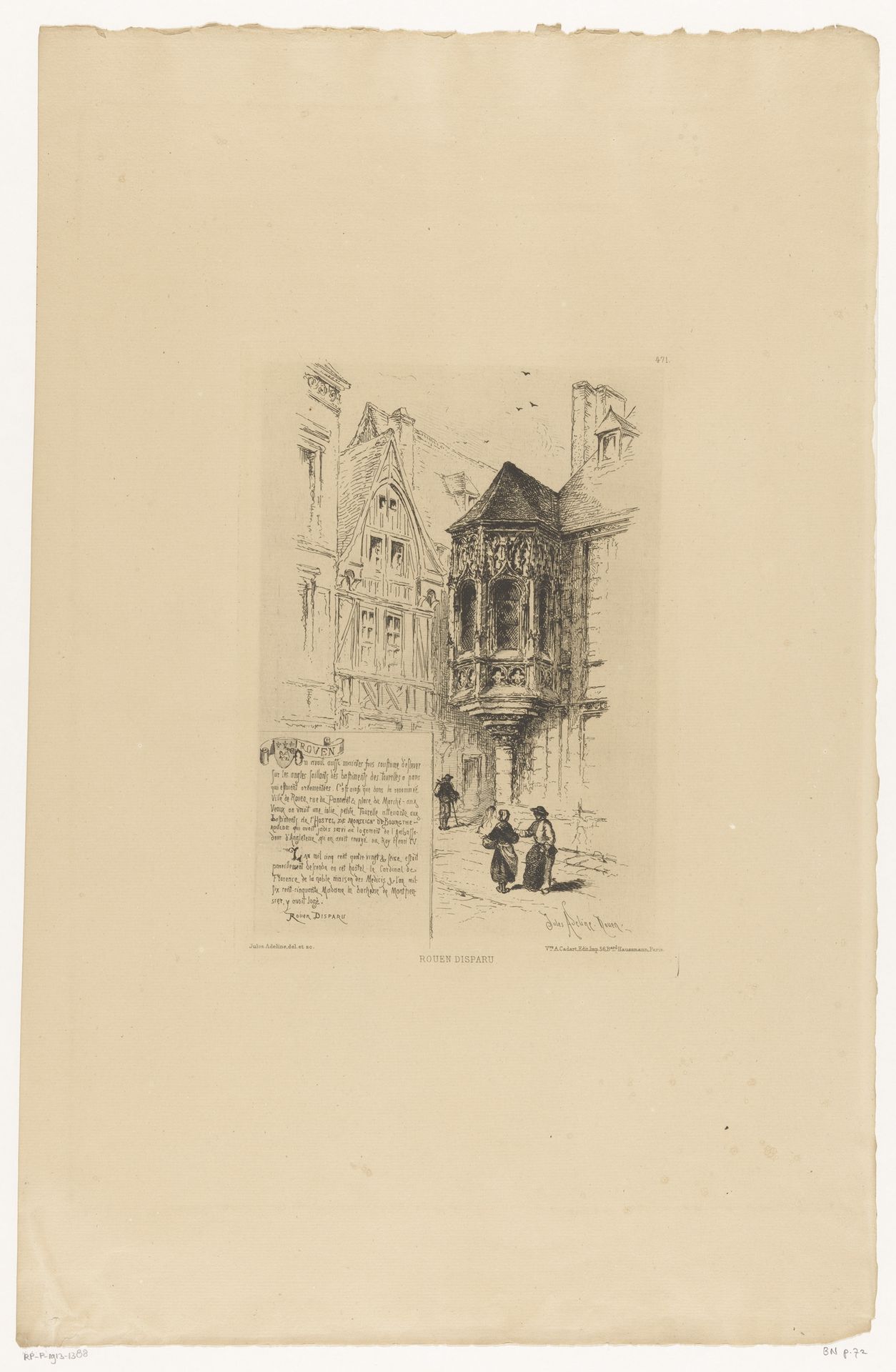 Gezicht op het Hotel de Bourgtheroulde in Rouen by Louis Jules Adeline