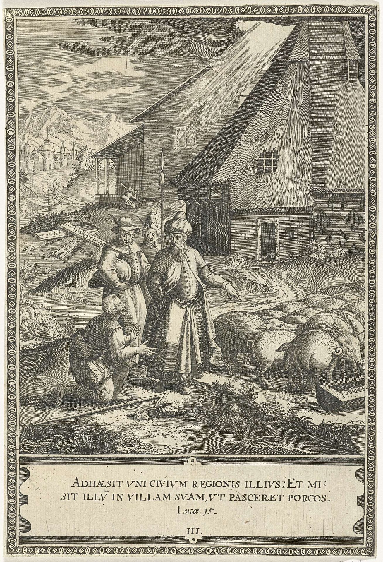 Gelijkenis van de Verloren Zoon: De verloren zoon als varkenshoeder by Dominicus Custos