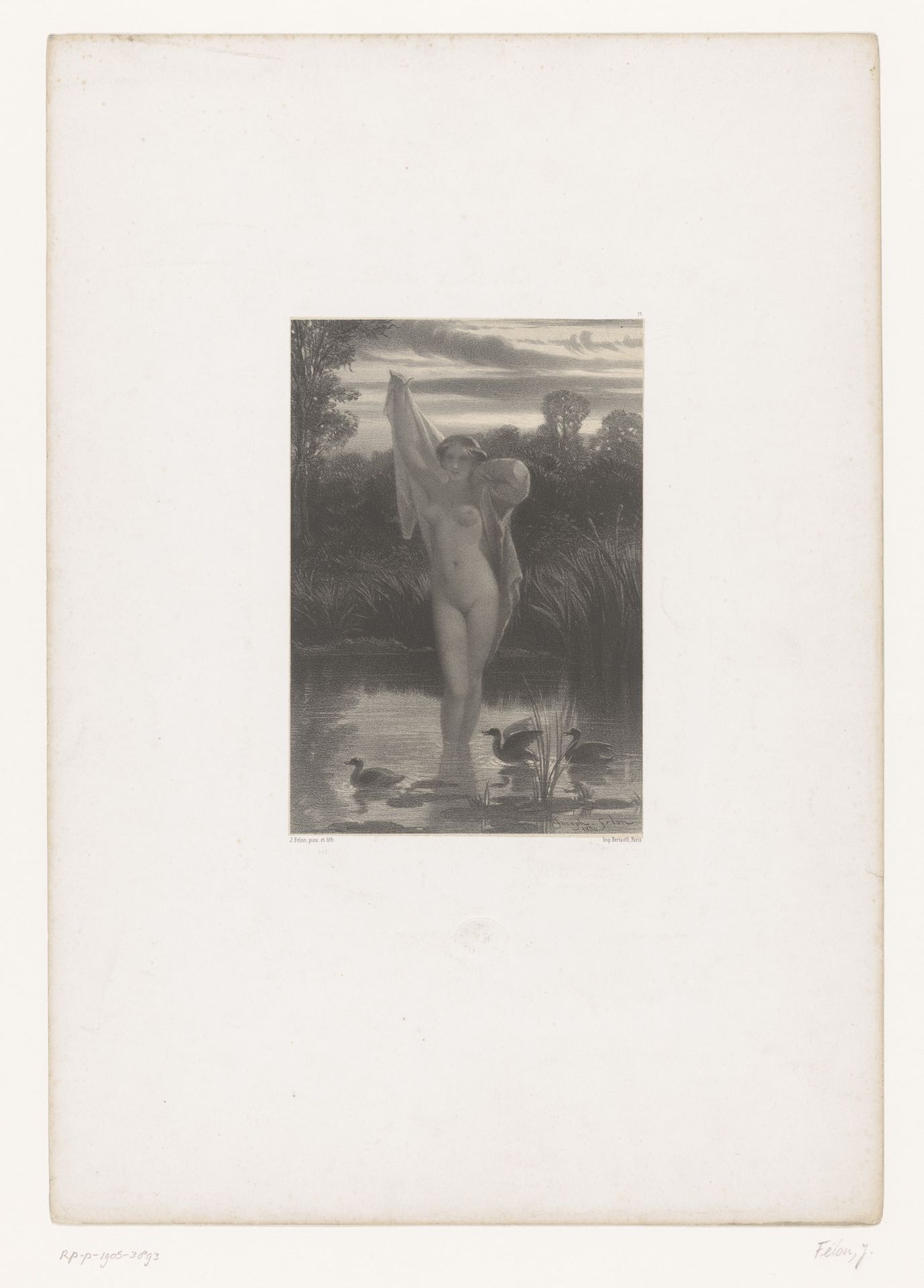 Badende vrouw in een vijver by Joseph Félon