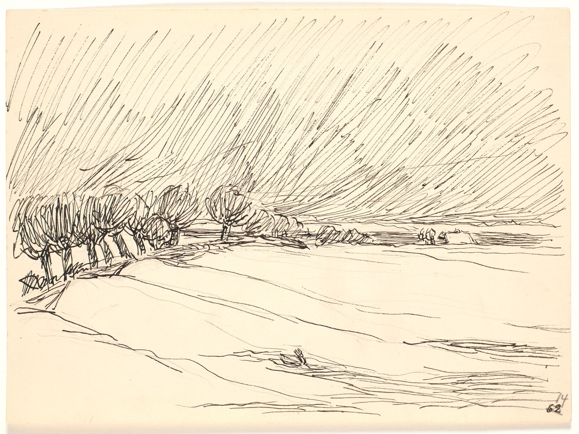 Vinterlandskab med popler by Fritz Syberg