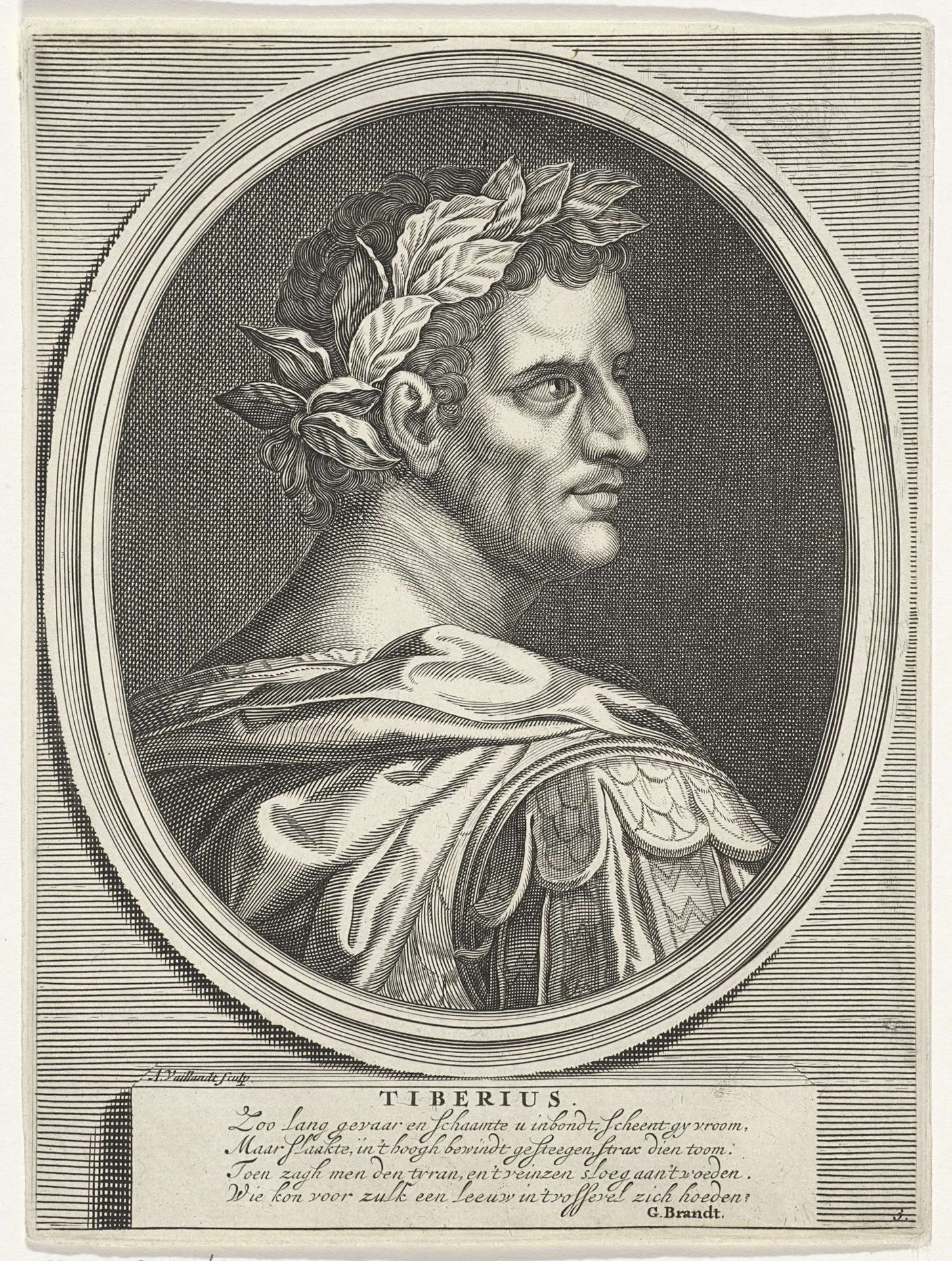 Portret van Tiberius, Romeins keizer by Andries Vaillant