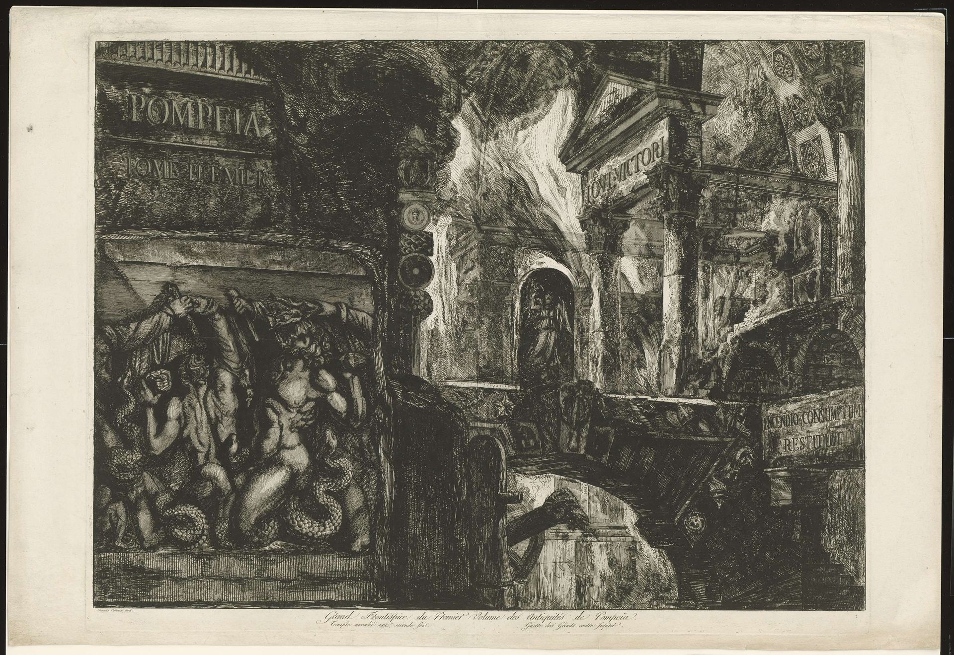 Titelprent met tempel en bouwfragmenten by Francesco Piranesi