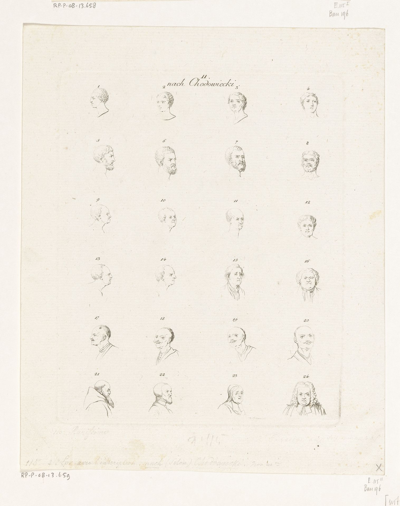 Vierentwintig koppen van mannen by Daniel Nikolaus Chodowiecki