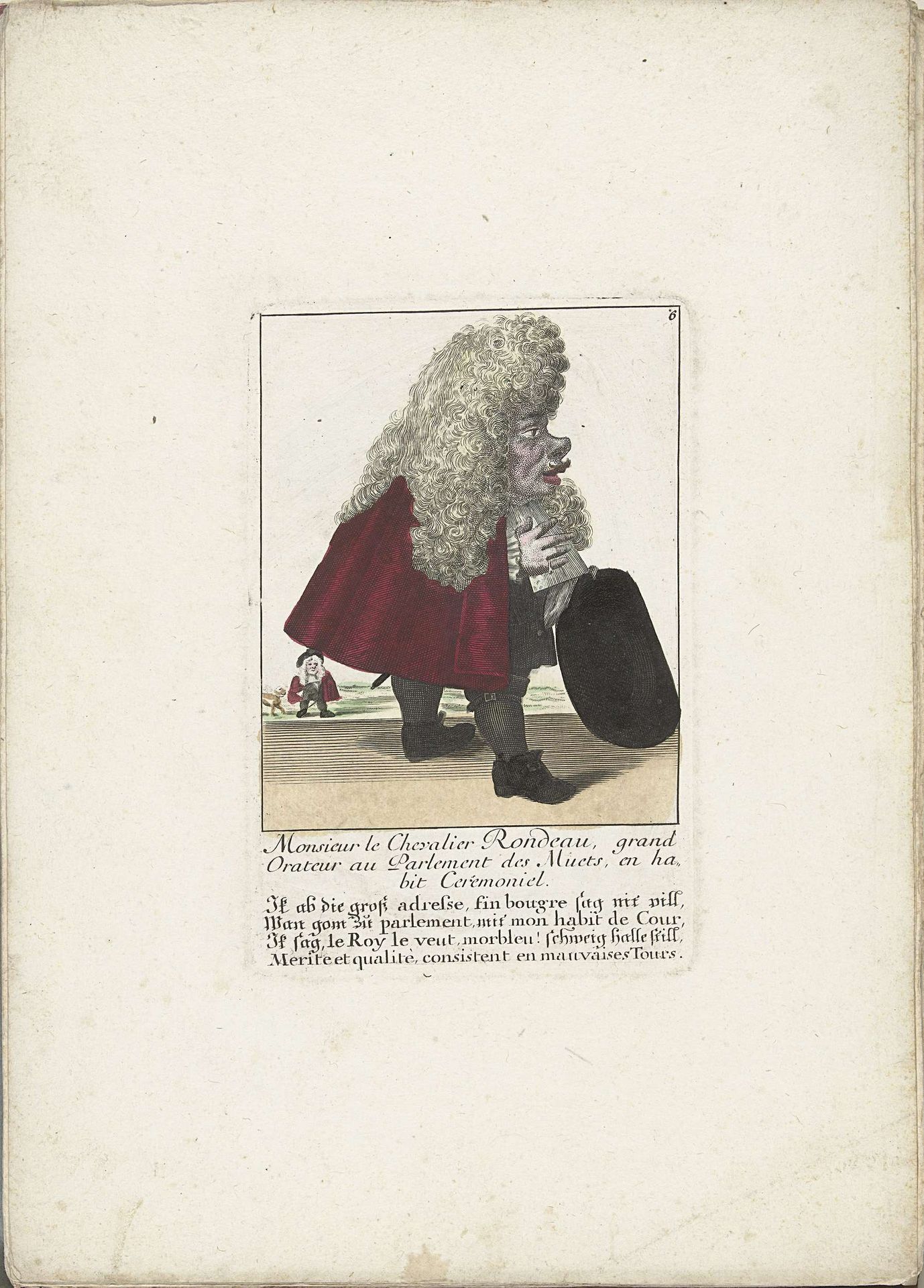 De dwerg Chevalier Rondeau als een parlementslid, ca. 1710 by Martin Engelbrecht