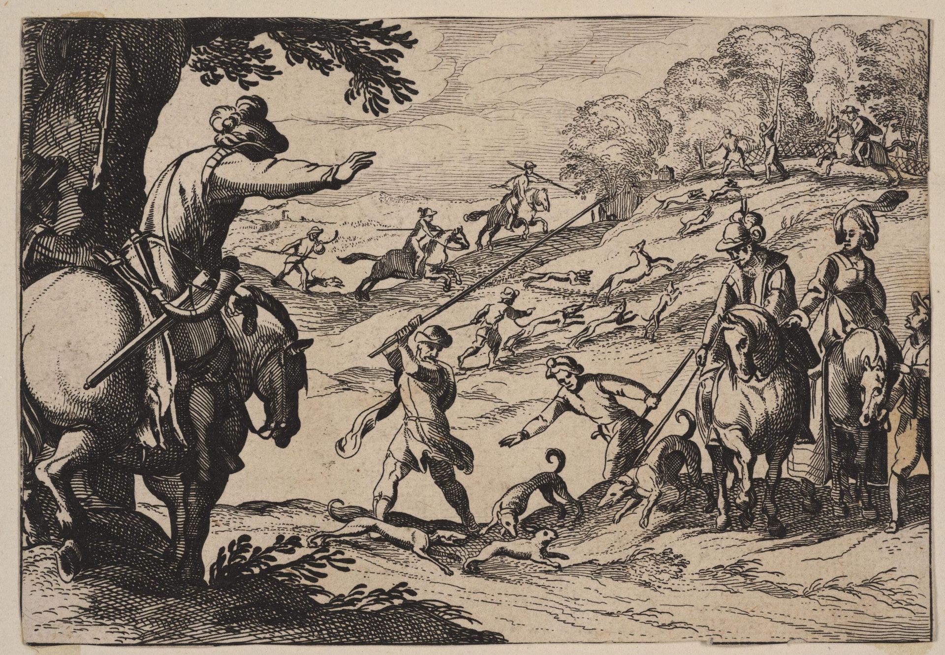 Men and Dogs Hunting Hares and Deer by Antonio Tempesta
