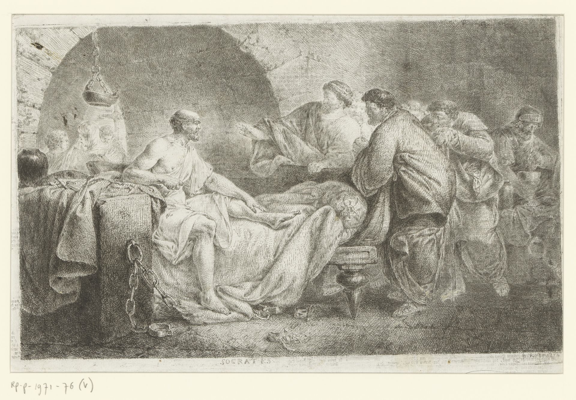 Socrates neemt afscheid van zijn vrienden in de gevangenis by Christian Bernhard Rode