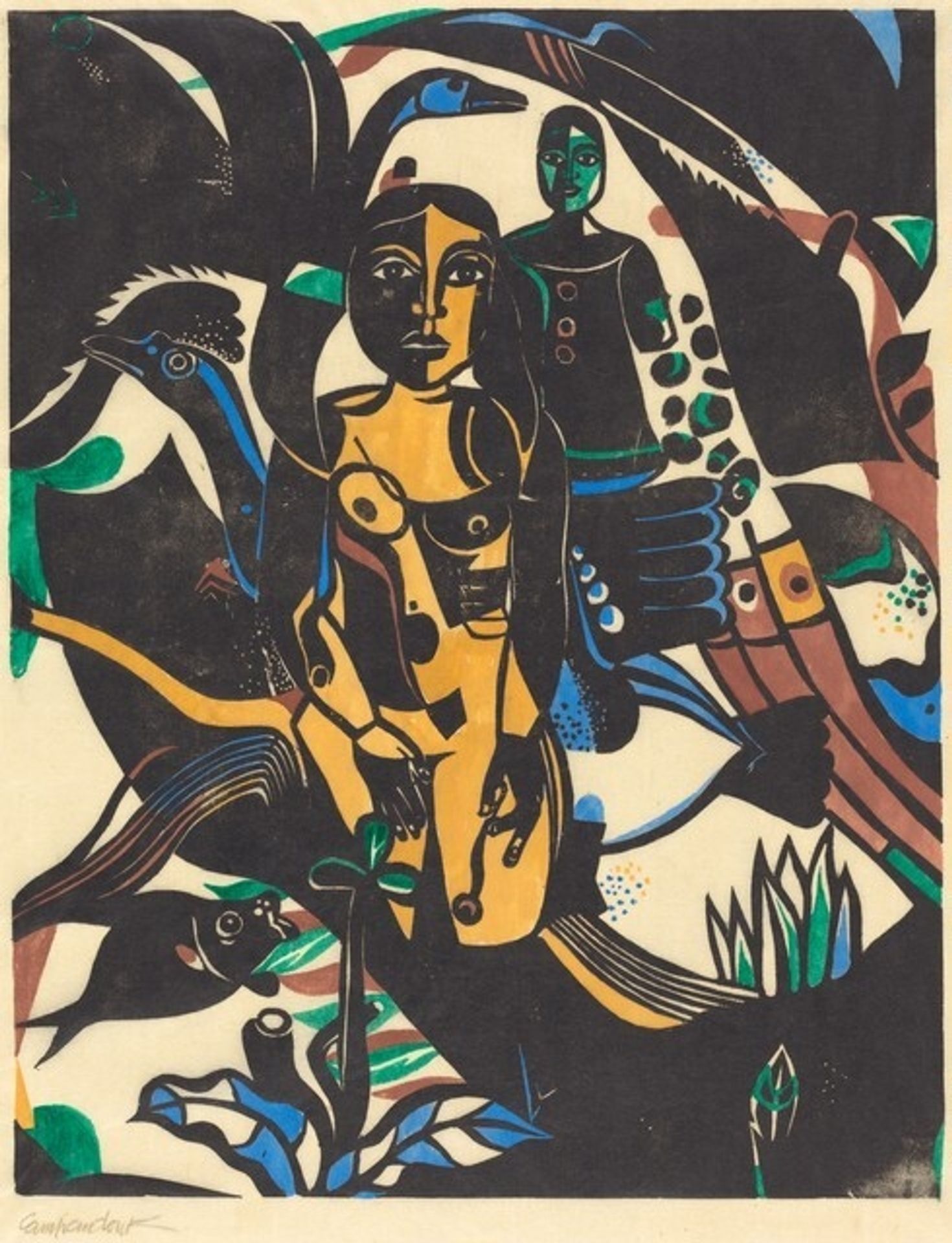 The Occurence (Girl with Fish and Birds) by Heinrich Campendonk