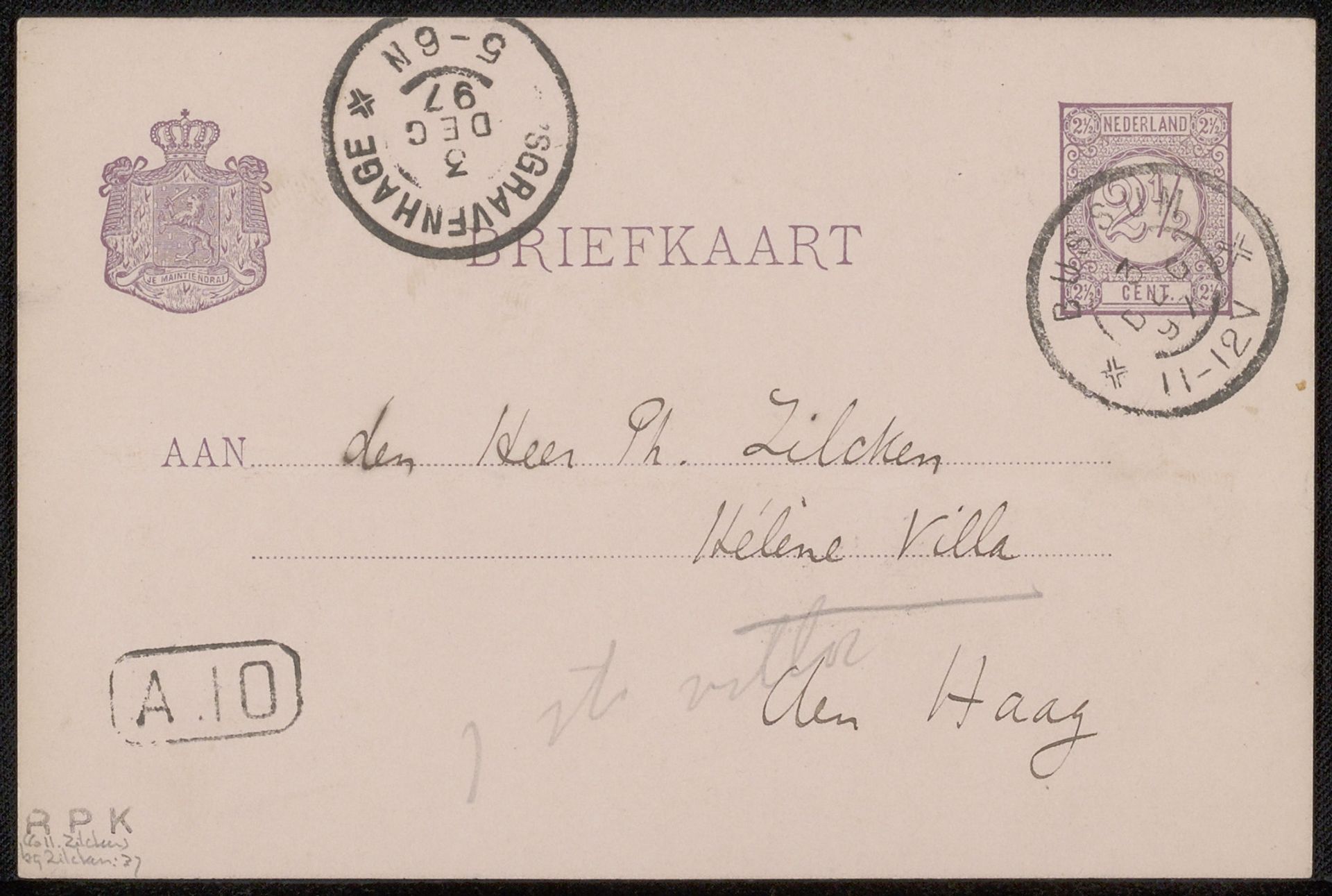 Briefkaart aan Philip Zilcken by Frederik van Eeden