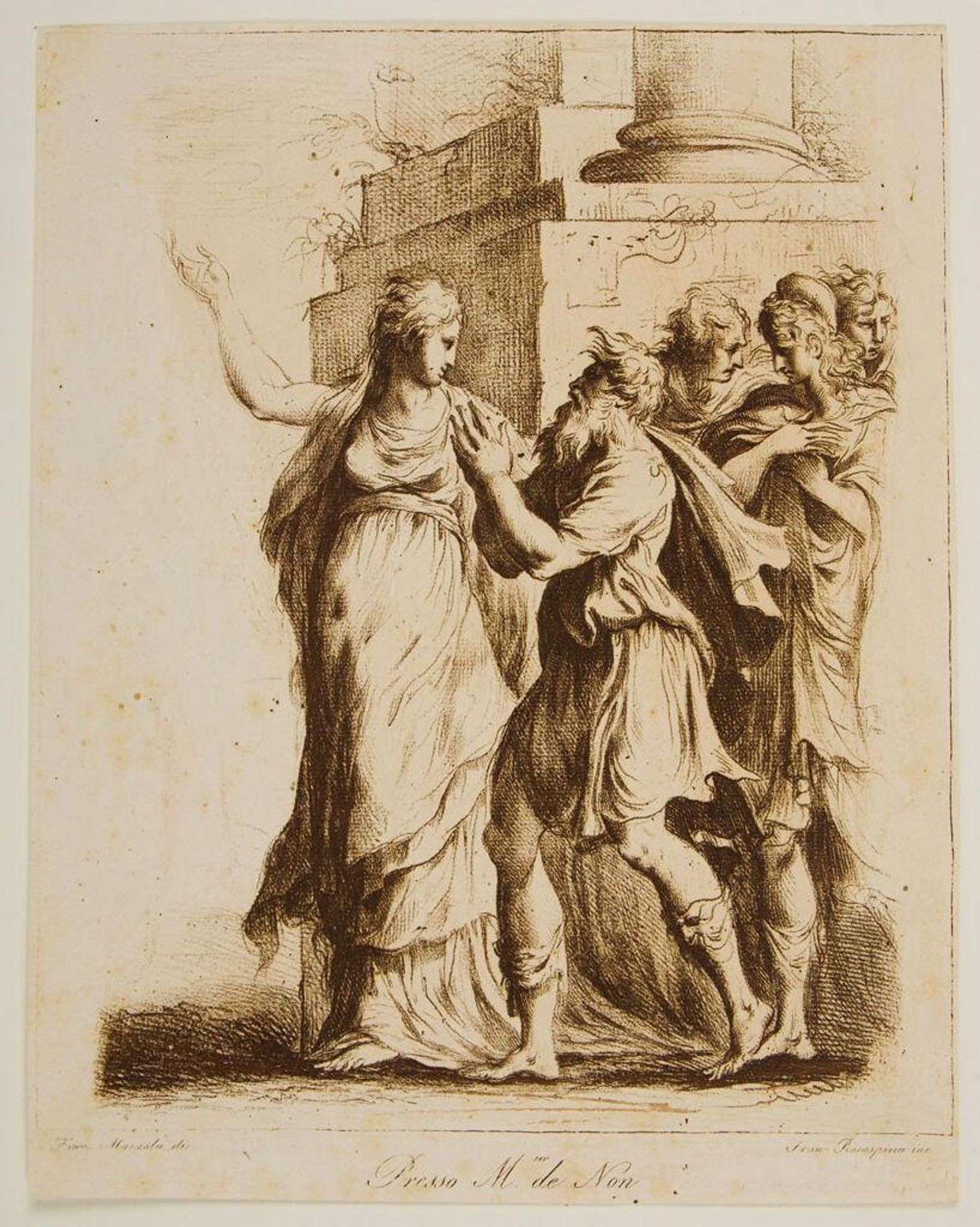 Woman Accompanied by Four Persons by Francesco Rosaspina