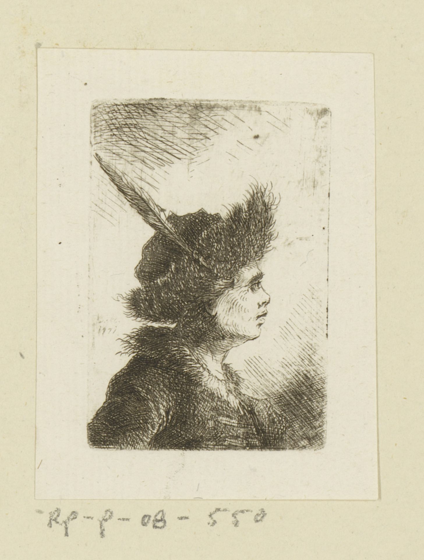 Man met muts met veer by Johann Andreas Benjamin Nothnagel
