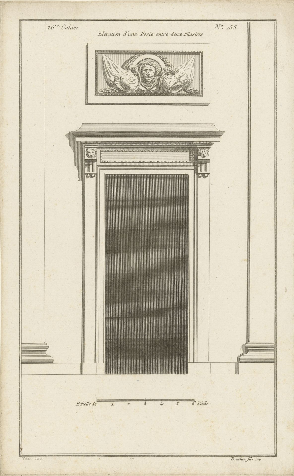 Portaal met leeuwenkoppen tussen pilasters by Jean Pelletier