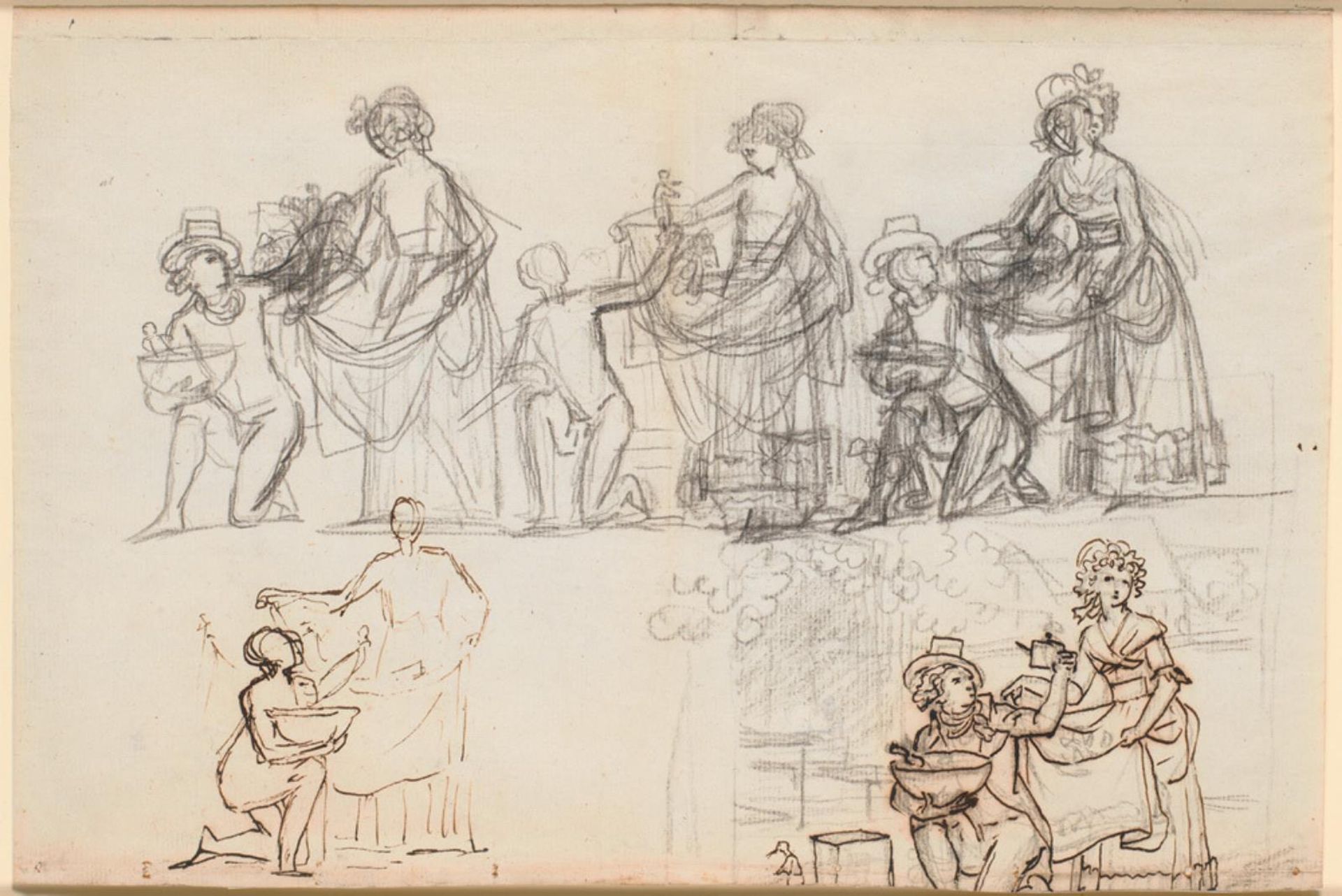 Forskellige udkast til en scene fra P.A. Heibergs skuespil "Chinafarene" by Jens Juel
