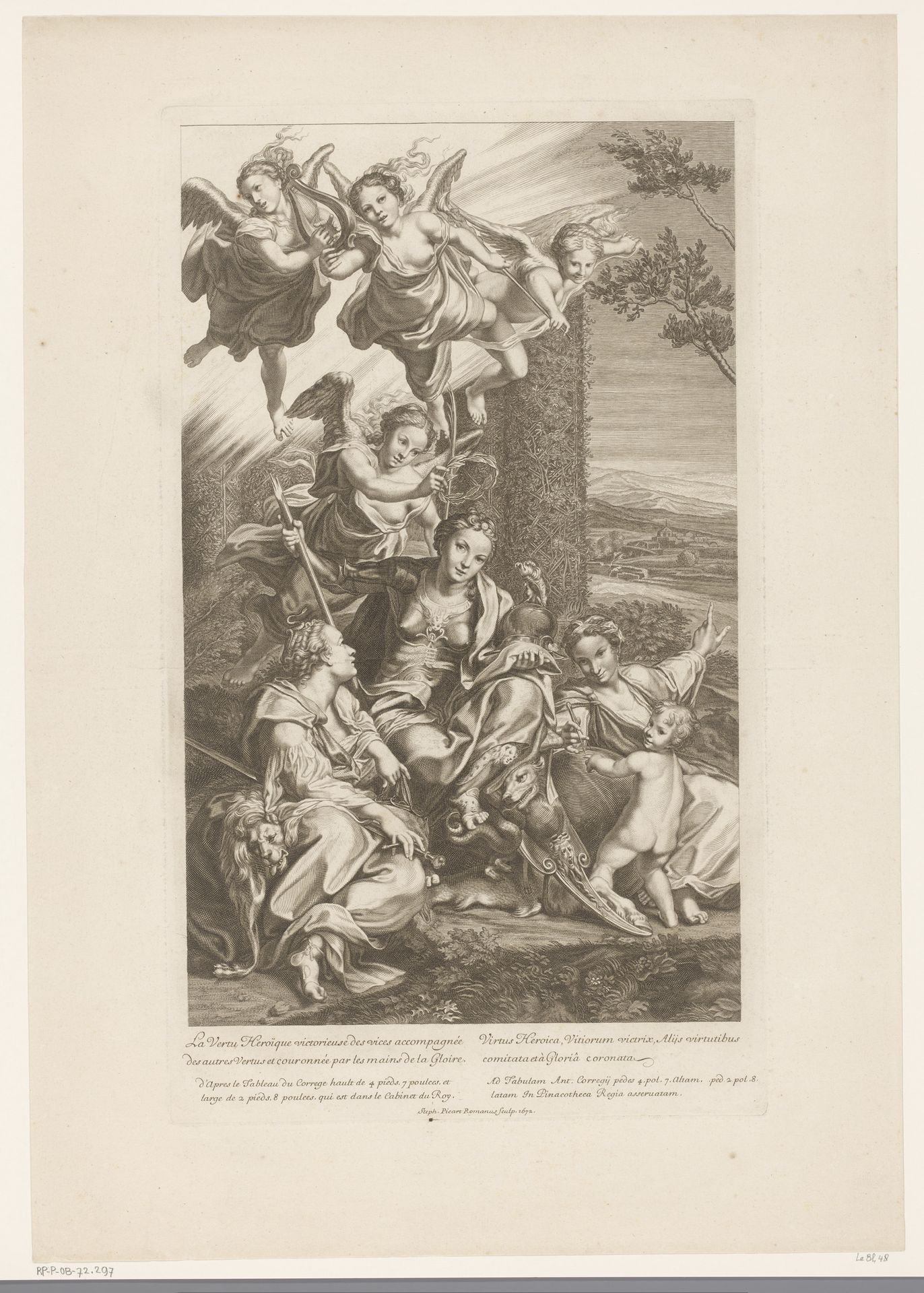 Overwinnende Deugd gelauwerd door Glorie by Etienne Picart