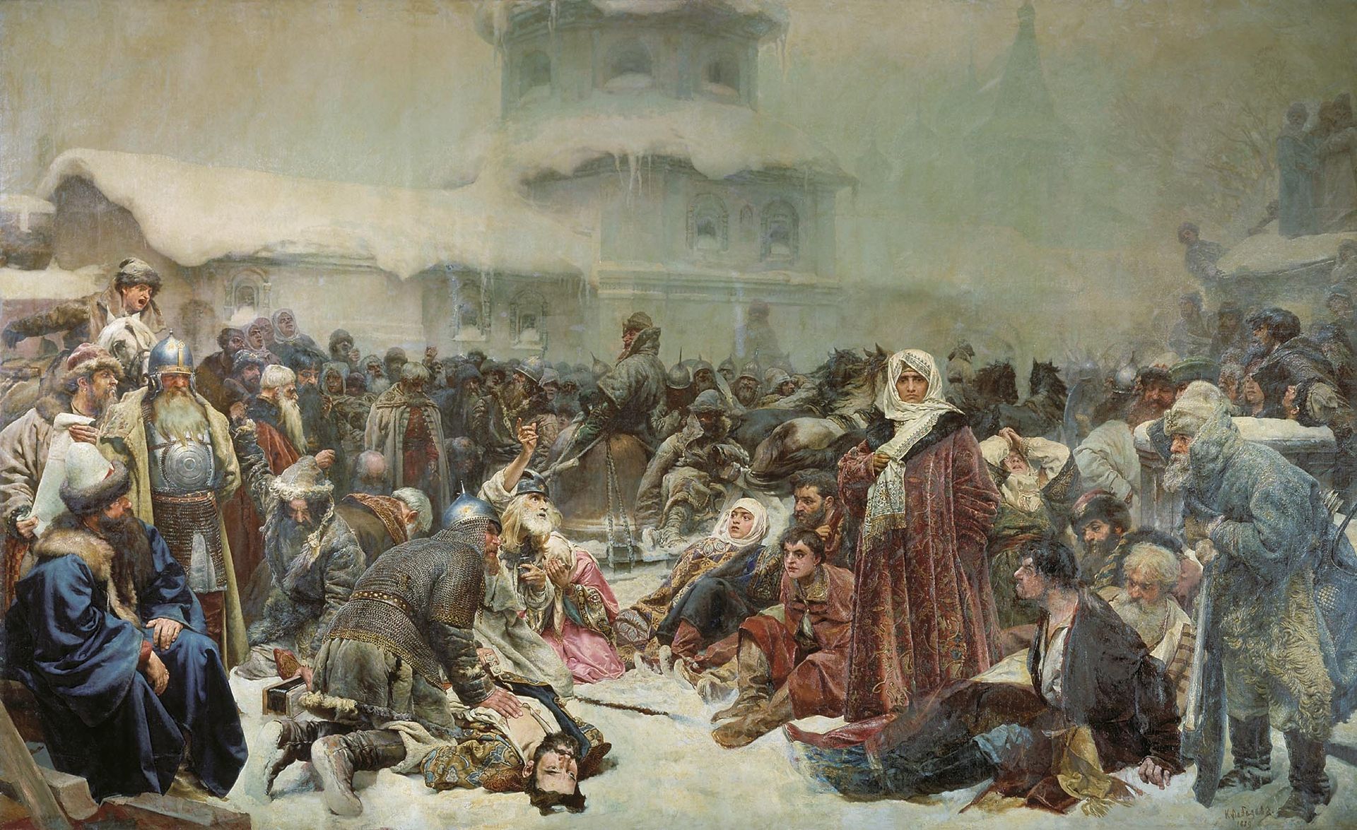 Martha the Mayoress. Destruction of Novgorod by Ivan III. by Klavdy Lebedev