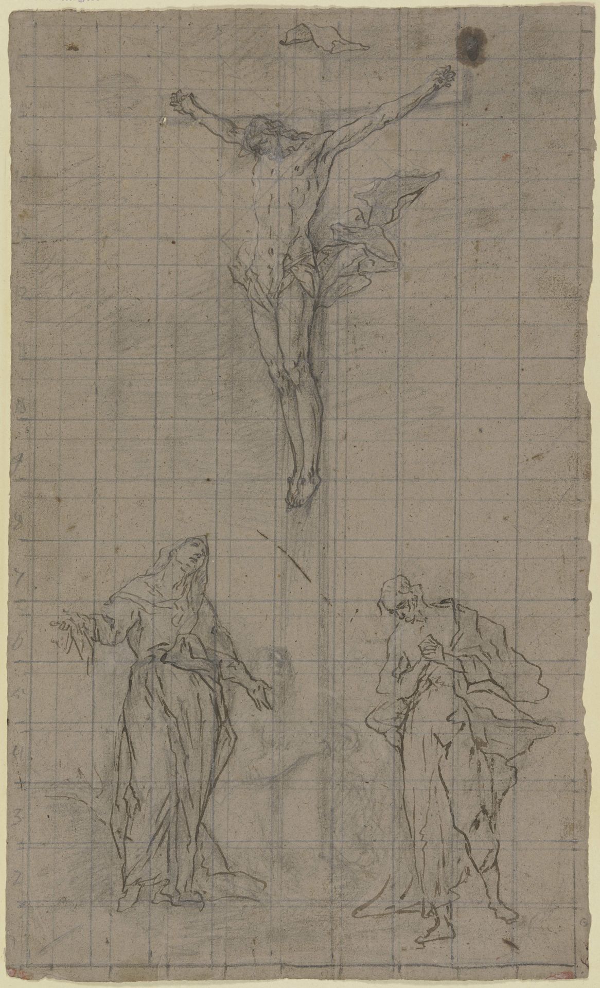 Entwurf für eine Kreuzigungsgruppe mit Johannes, Maria und Magdalena. by Ignaz Günther