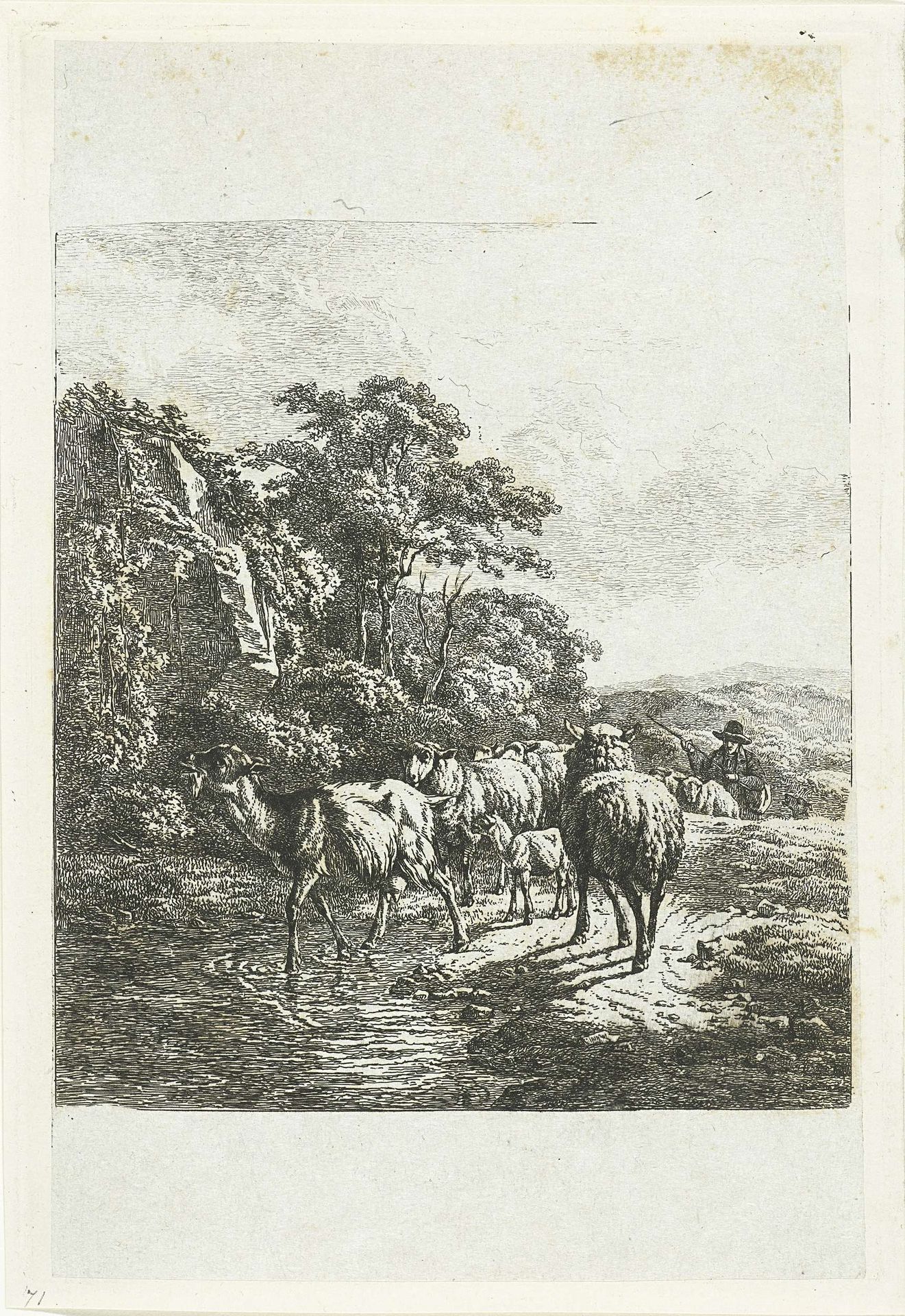 Kudde schapen en geiten bij een plas by Frédéric Théodore Faber