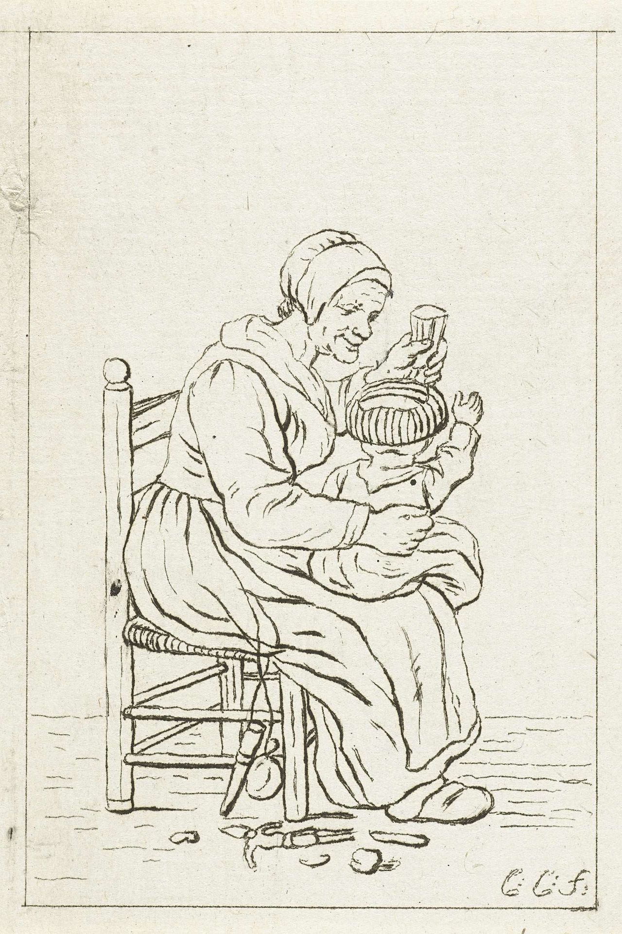 Vrouw met kind op schoot by Pieter de Mare