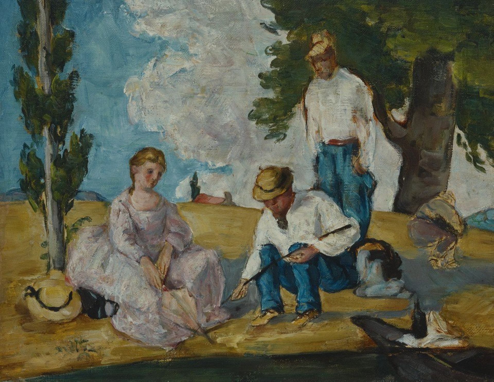 Picnic on a Riverbank by Paul Cézanne