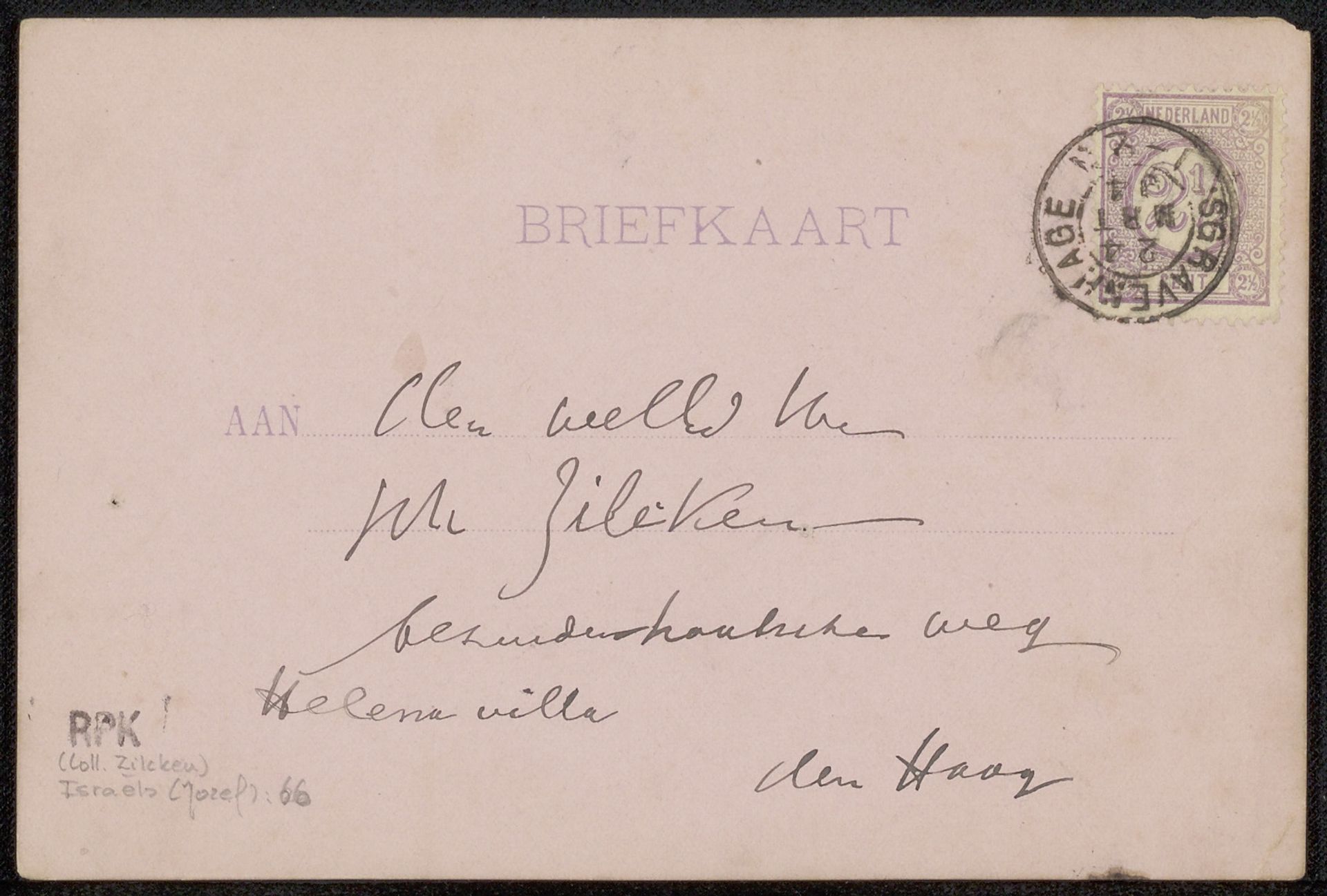 Briefkaart aan Philip Zilcken by Jozef Israëls