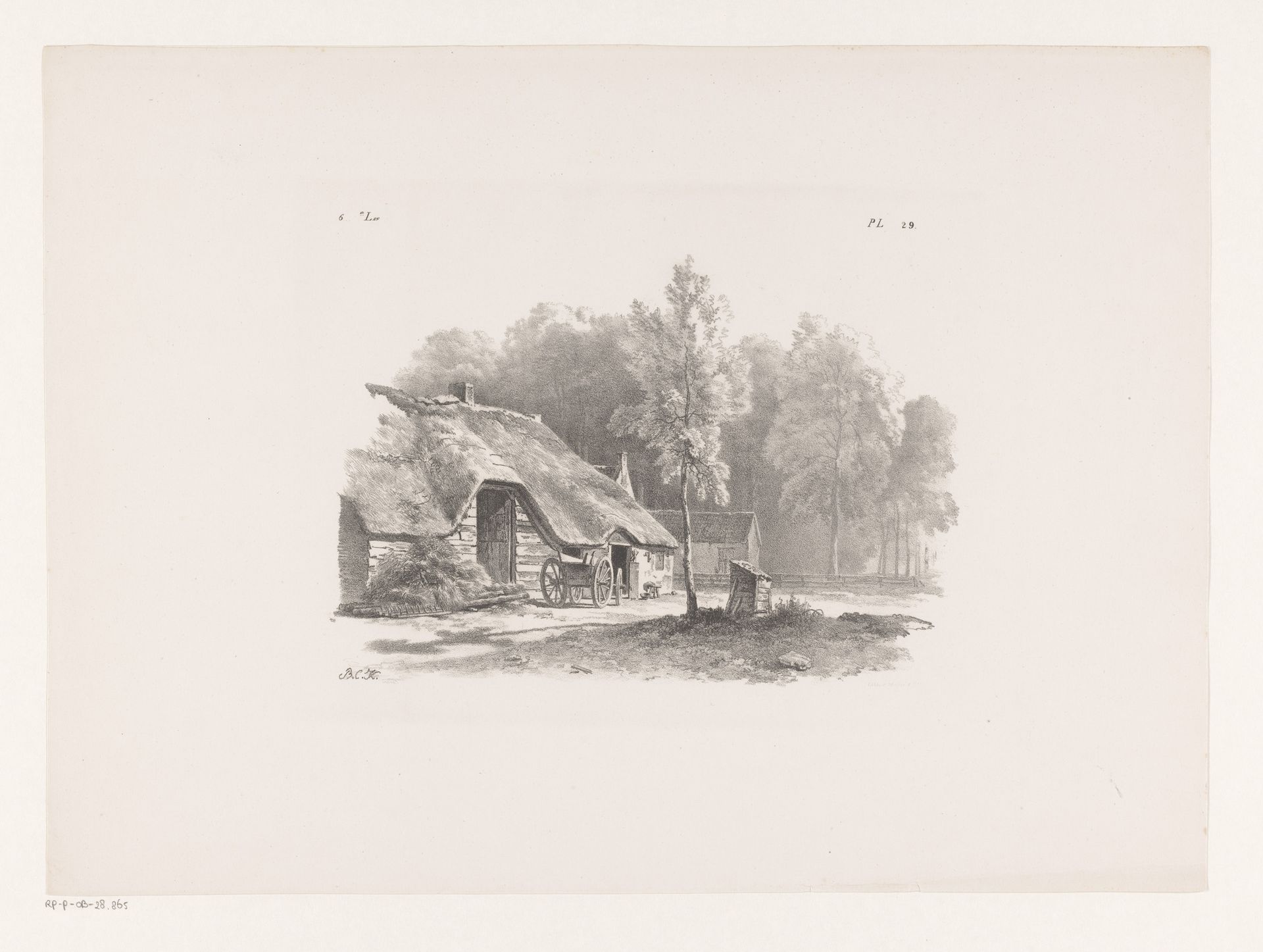 Boerenhoeve met kar by Barend Cornelis Koekkoek