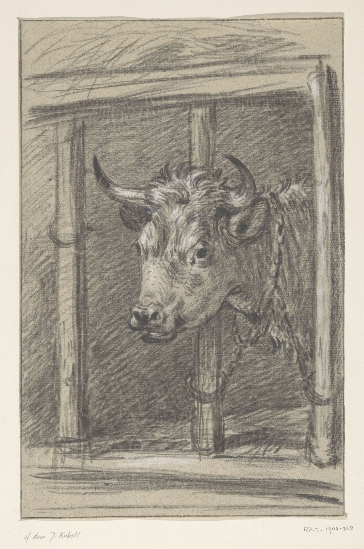 Kop van een koe, door de spijlen van een stal by Jean Bernard
