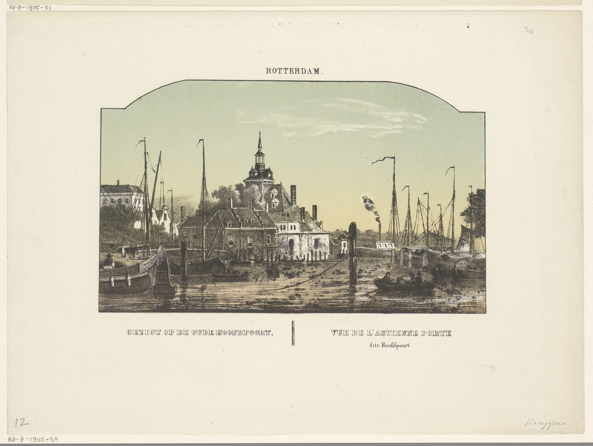 Gezicht op de oude Hoofdpoort in Rotterdam by Frederik Lodewijk Huygens