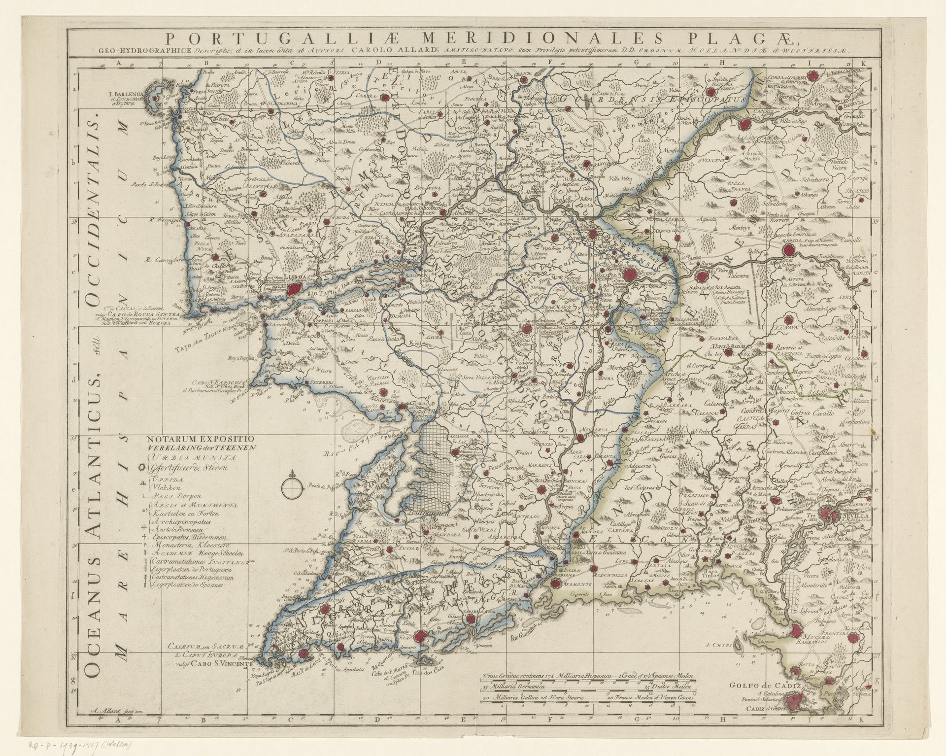Kaart van Zuid-Portugal en Zuidwest-Spanje by Abraham Allard