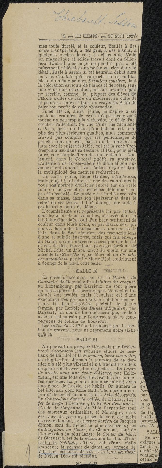Krantenknipsel uit archief Philip Zilcken by François Thiébault-Sisson