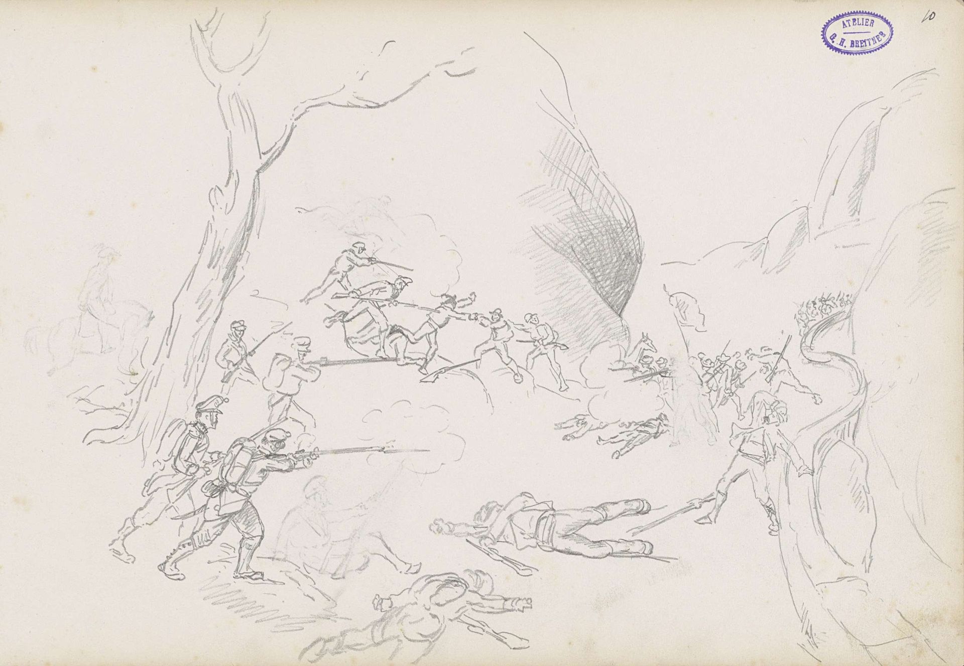 Gevecht in een bergpas by George Hendrik Breitner