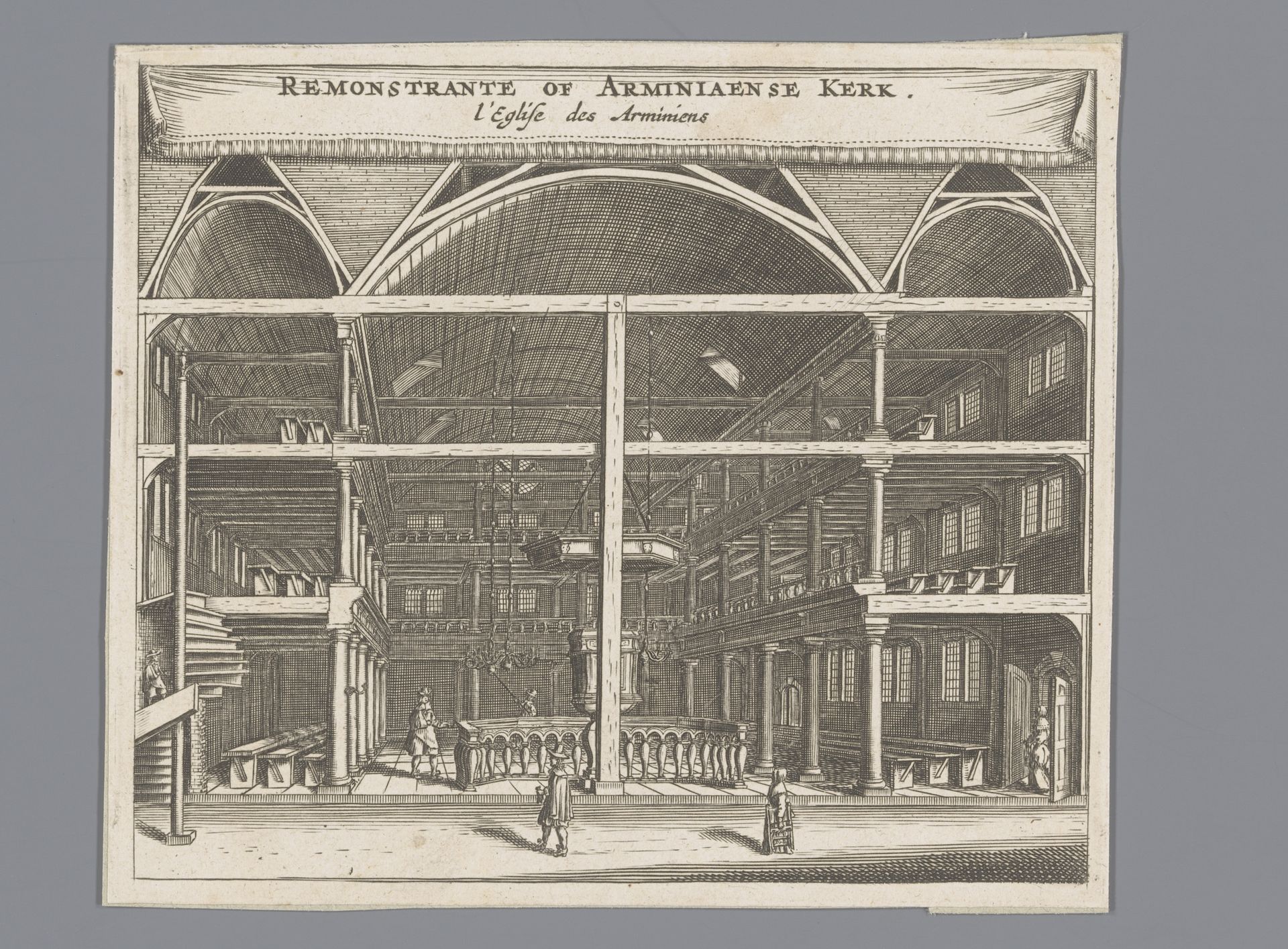 Interieur van de Remonstrantse (Arminiaanse) Kerk te Amsterdam by Jan Veenhuysen