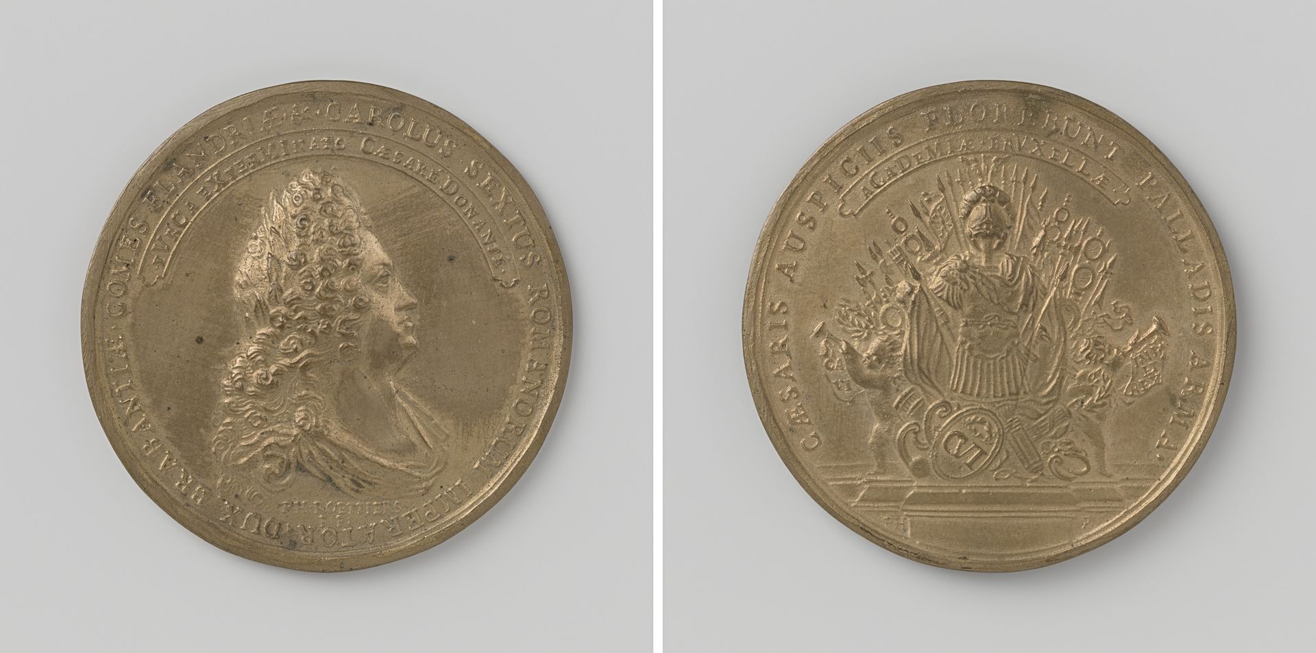 Overwinningen op de Turken en de reorganisatie van de militaire academie te Brussel, ter ere van Karel VI, Duits keizer by Philippe (II) Roëttiers