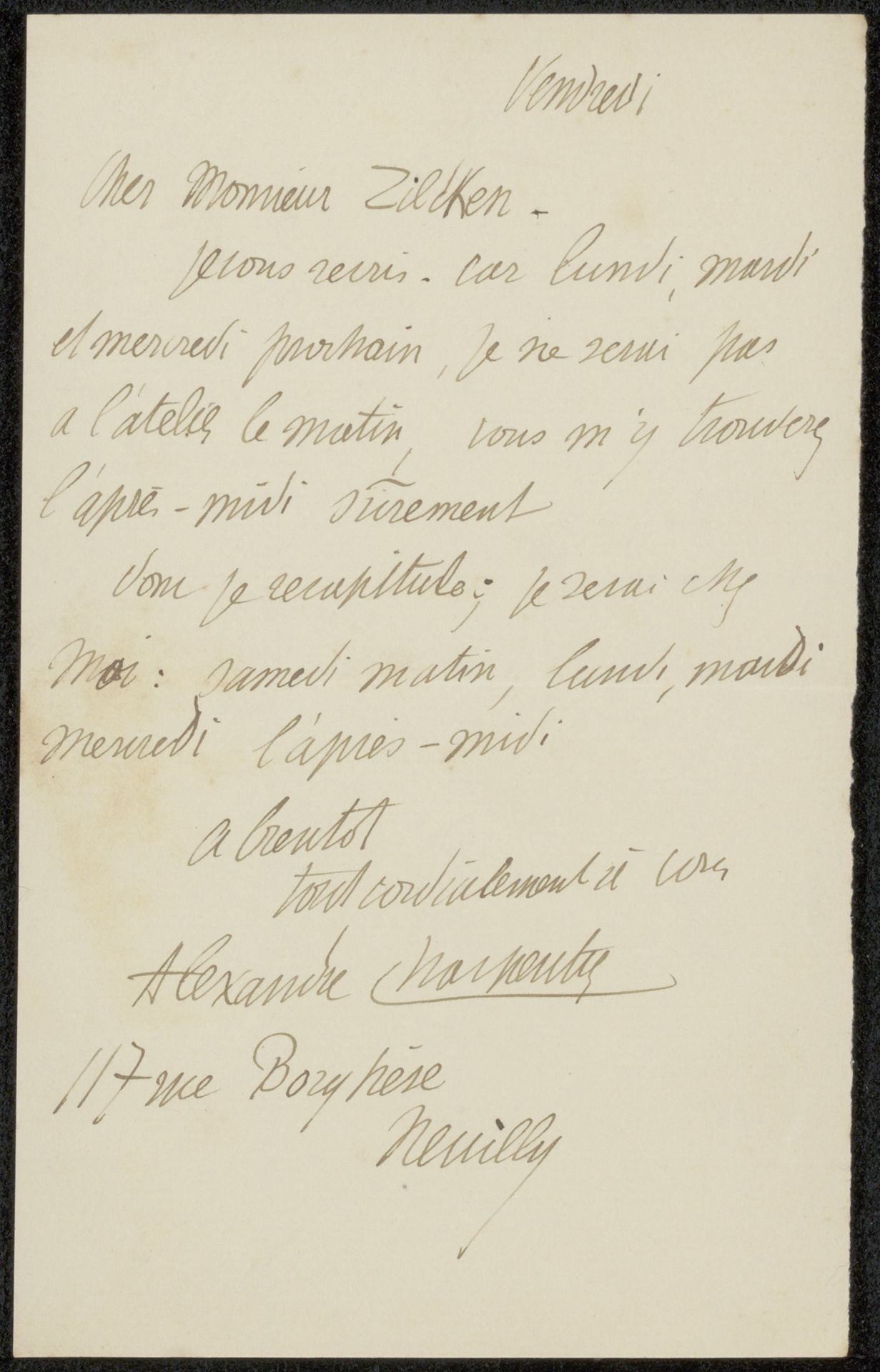 Brief aan Philip Zilcken by Alexandre-Louis-Marie Charpentier