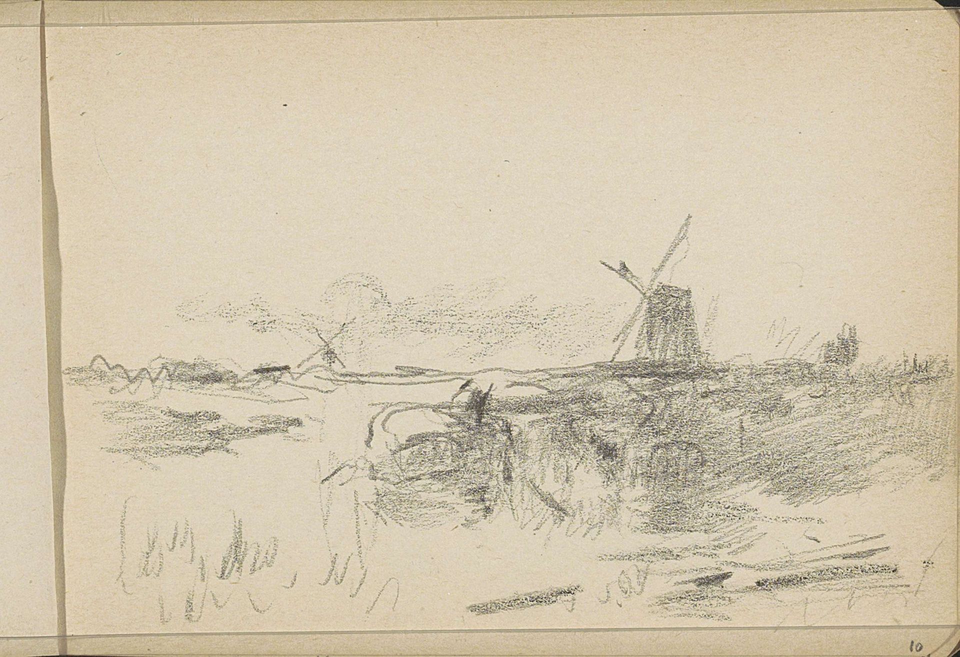 Rivierlandschap met molens by Willem Cornelis Rip