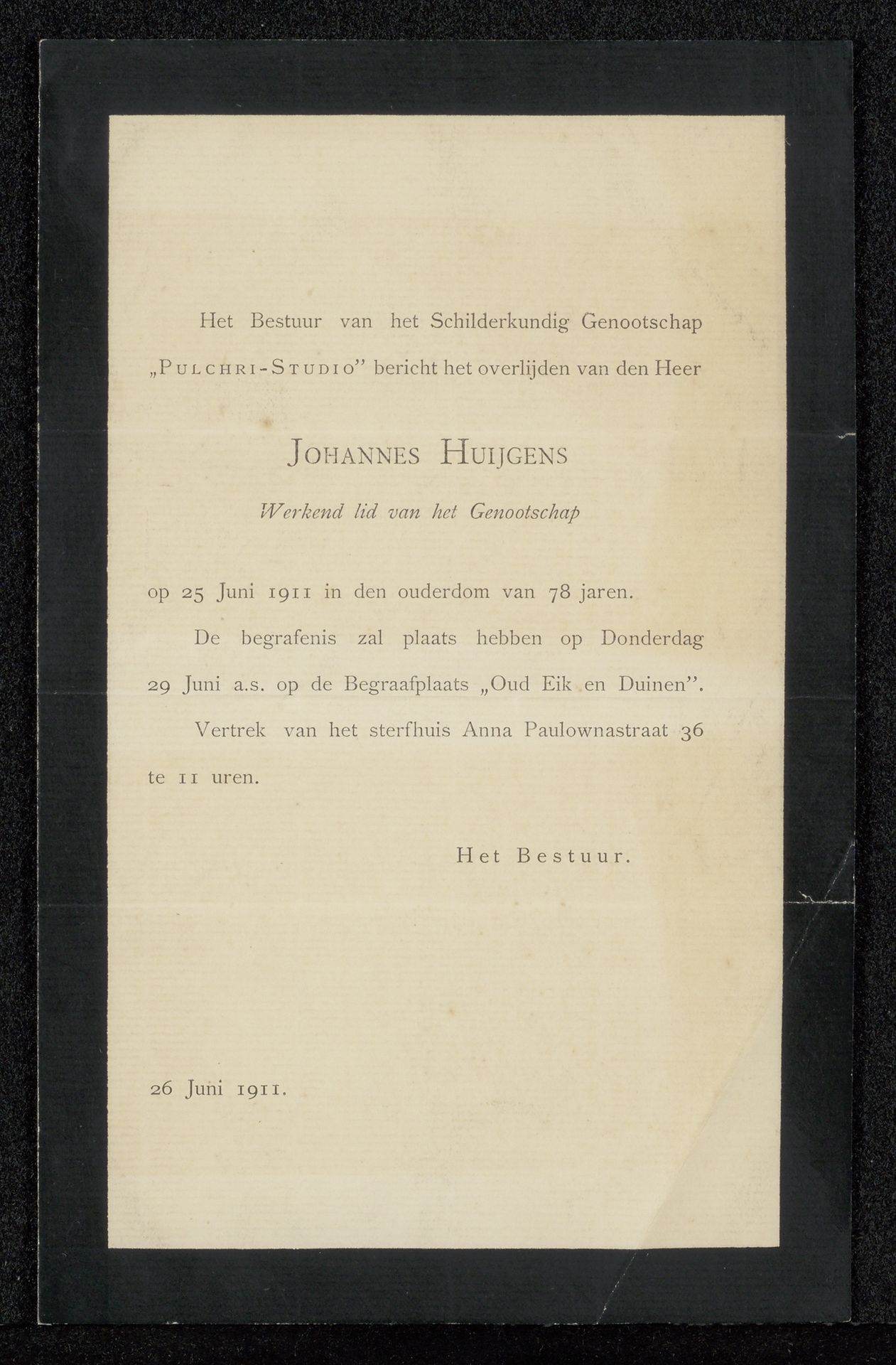 Overlijdensbericht aan Philip Zilcken by Anonymous