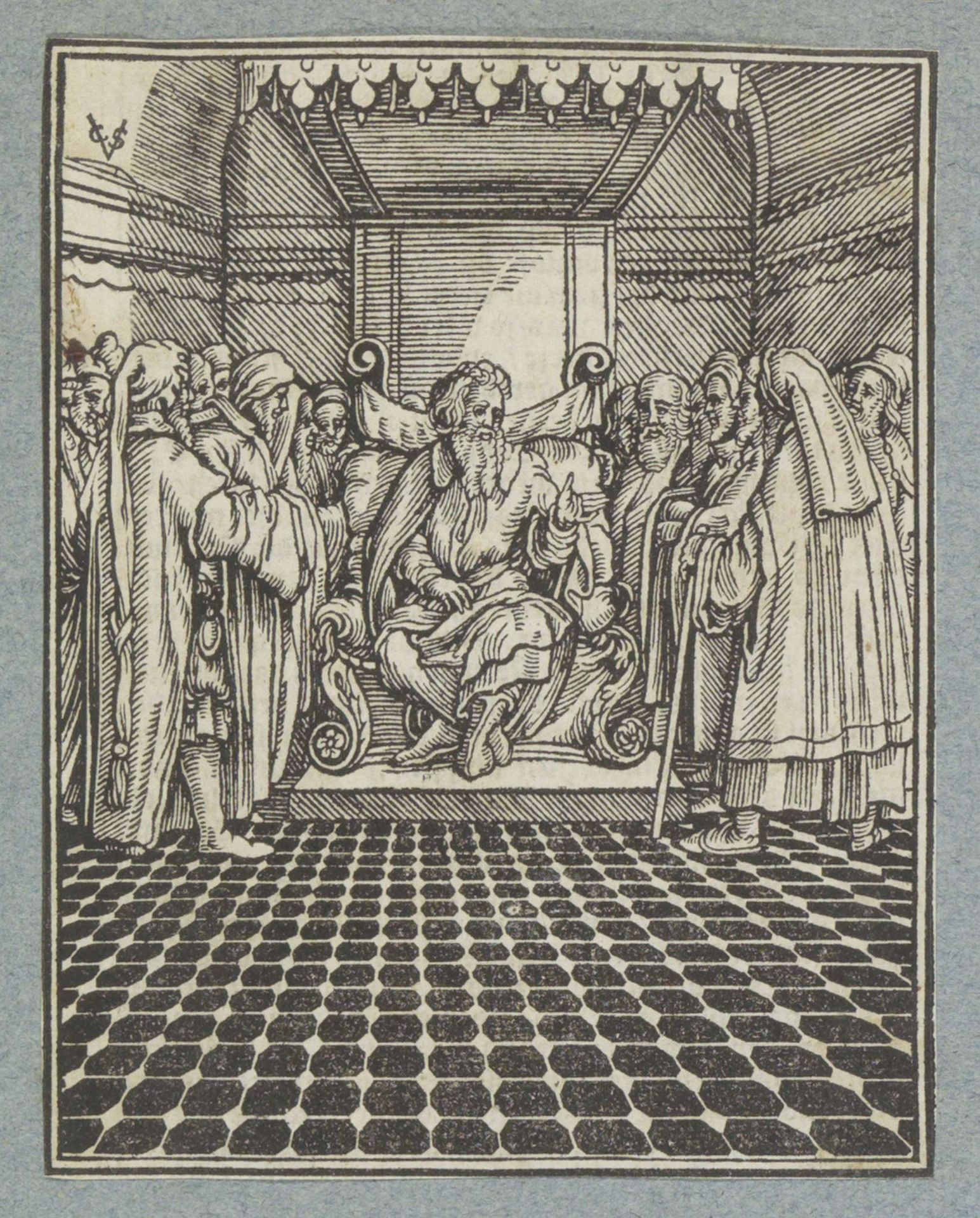 Oude mannen verenigd rond een troon met stamvader by Christoffel van (II) Sichem