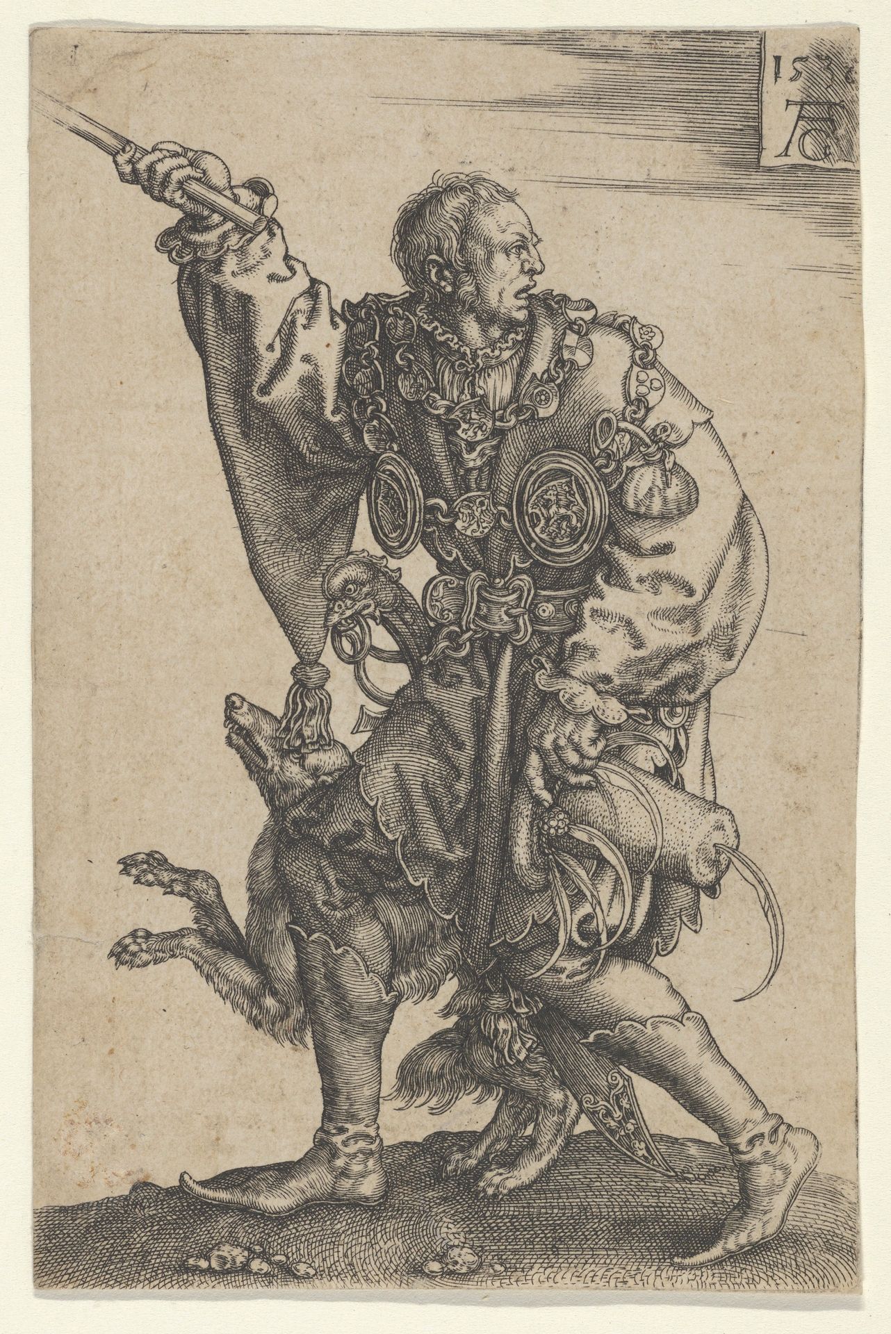 Master of Ceremonies with a Dog, from "The Large Wedding Dancers" by Heinrich Aldegrever