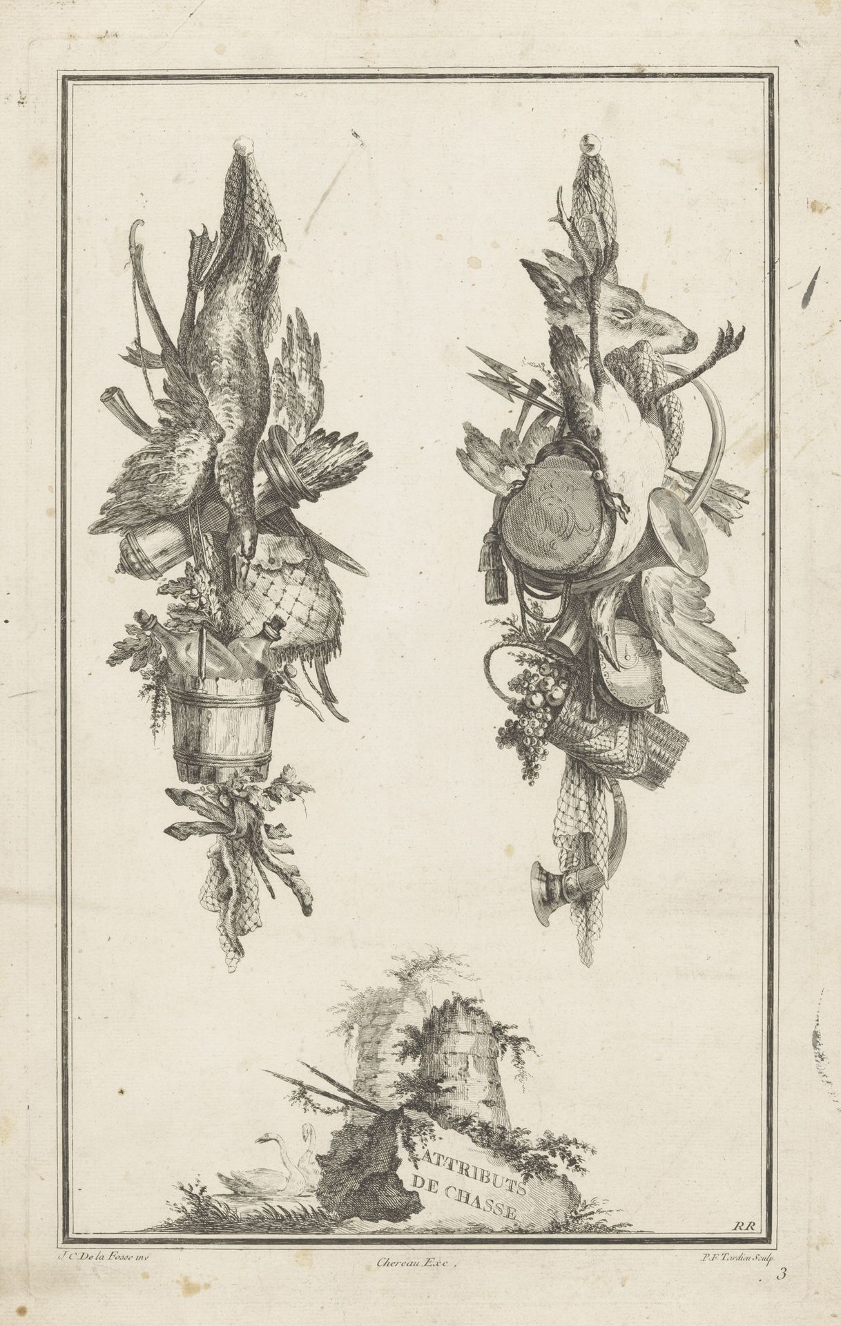 Trofeeën met eend en vogel by Pierre François Tardieu