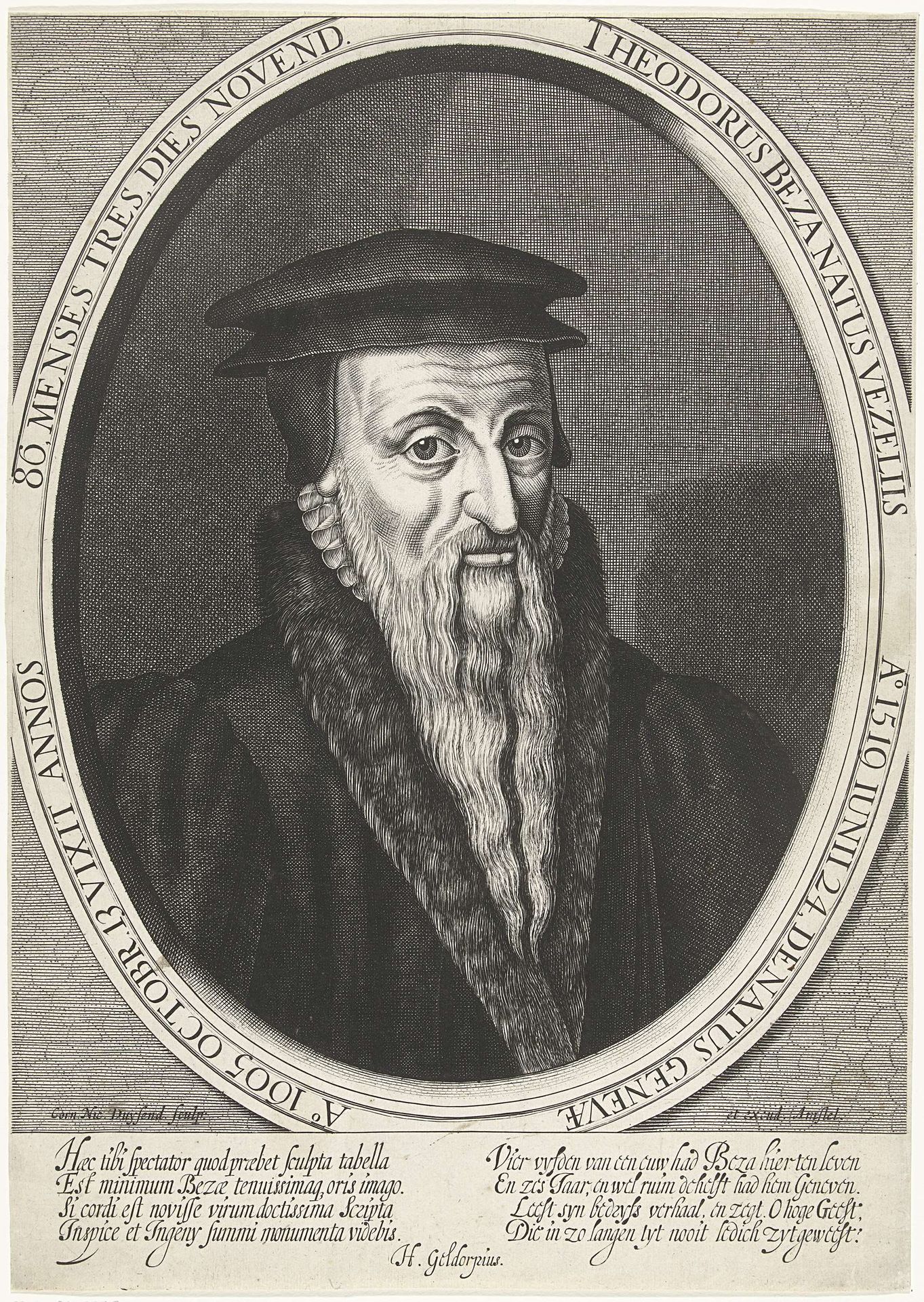 Portret van de reformator Theodorus Beza by Cornelis Claesz. Duysend