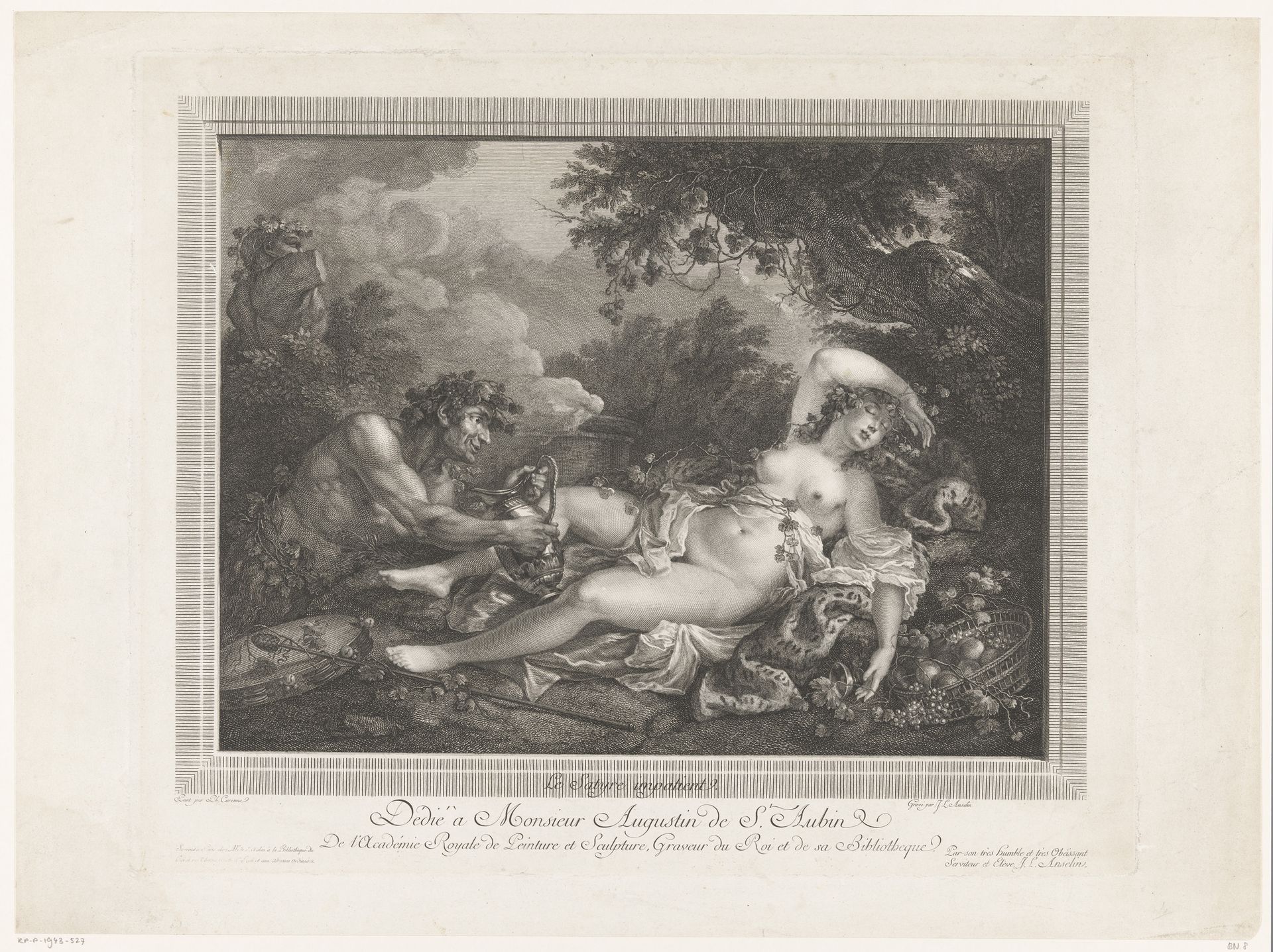 Satyr bespiedt een slapende nymf by Jean Louis Anselin