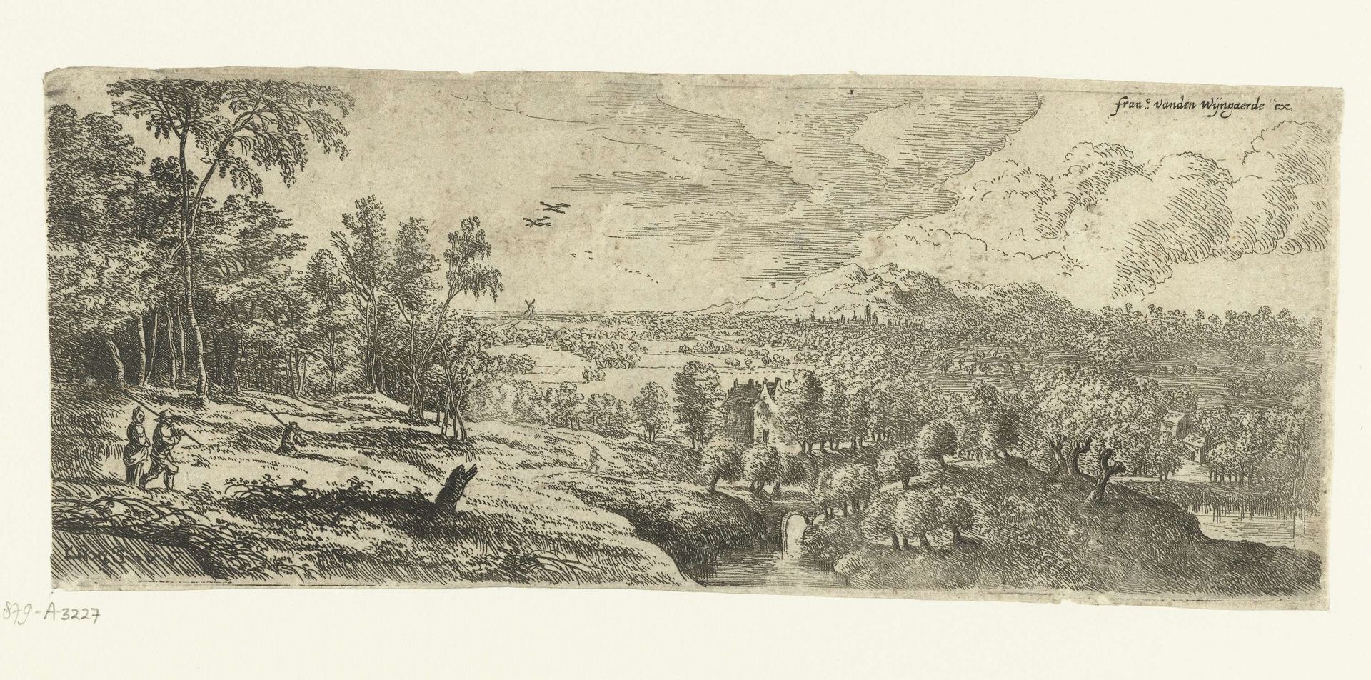Landschap met mannen die stokken dragen by Lucas van Uden