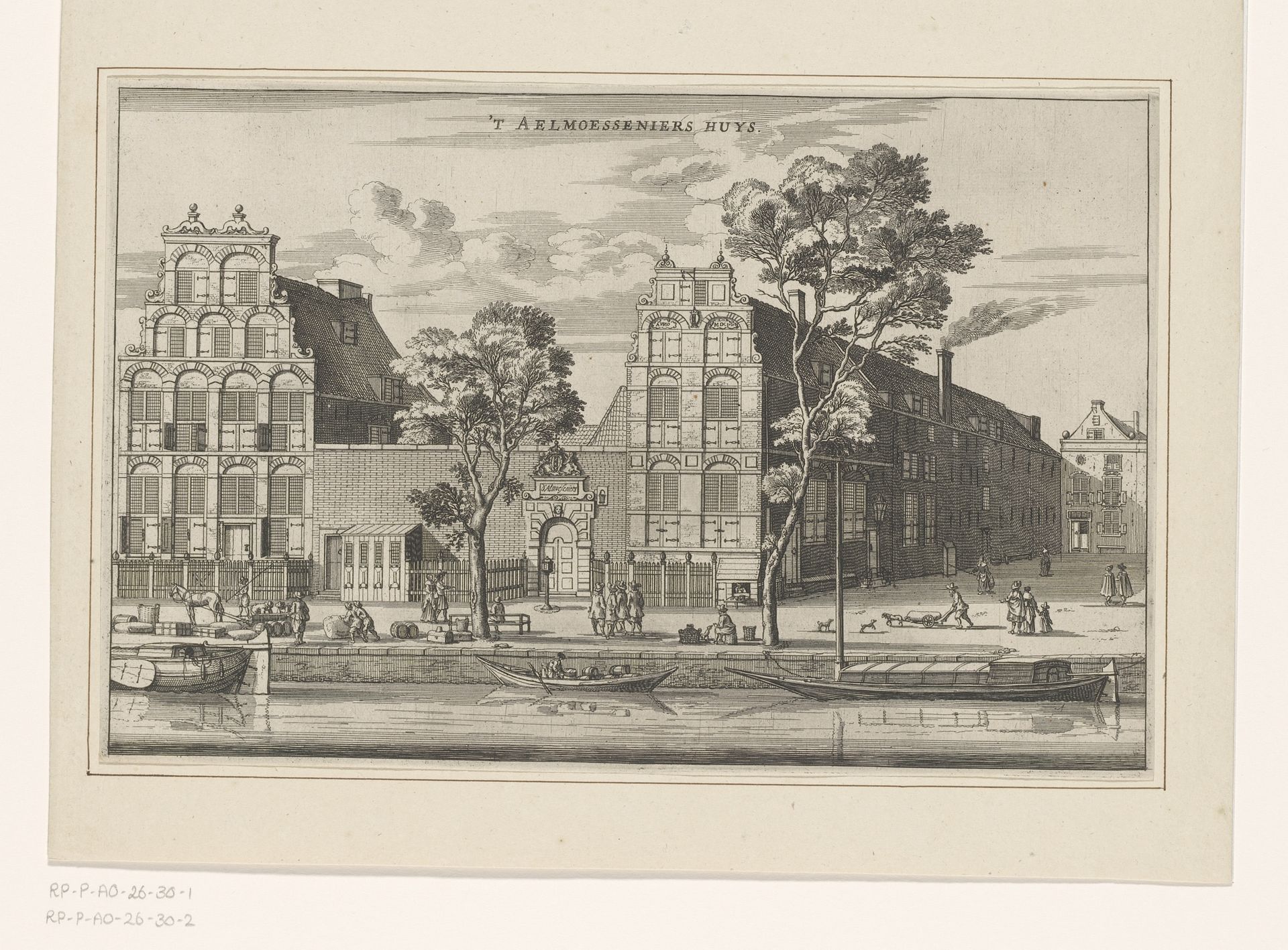 Gezicht op het Aalmoezeniershuis te Amsterdam by Jacob van Meurs