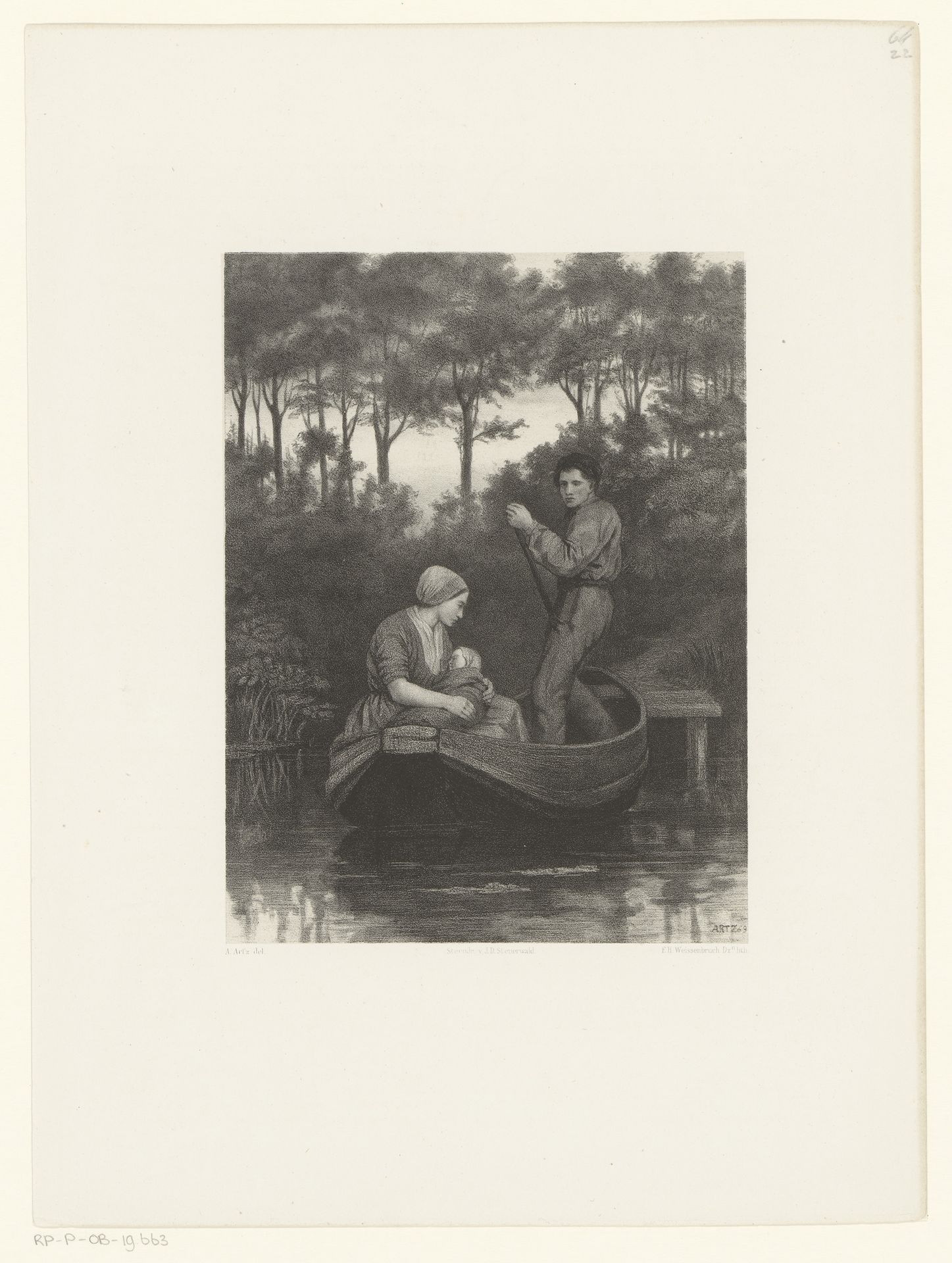 Vrouw met baby wordt overgevaren by Frederik Hendrik Weissenbruch