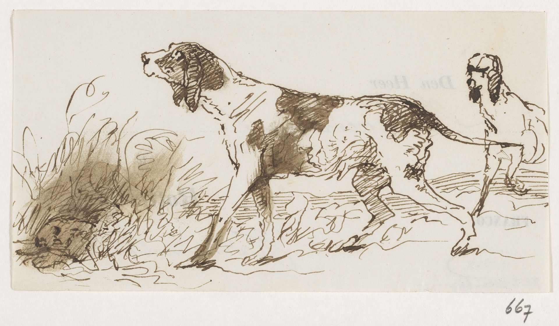 Jachthonden in het veld bij een haas by Johannes Tavenraat