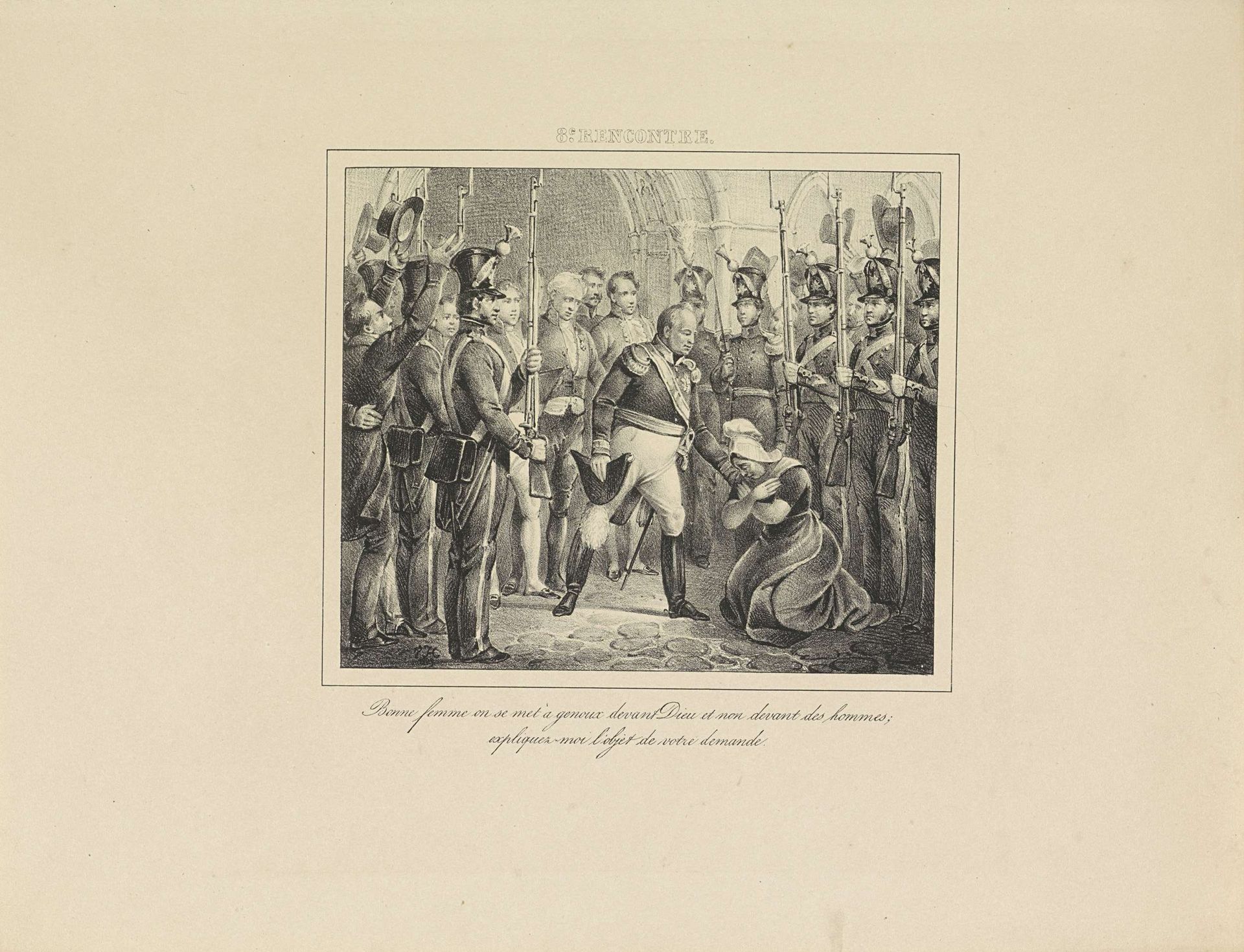 Koning Willem I met een knielende vrouw, 1829 by Jean-Louis Van Hemelryck