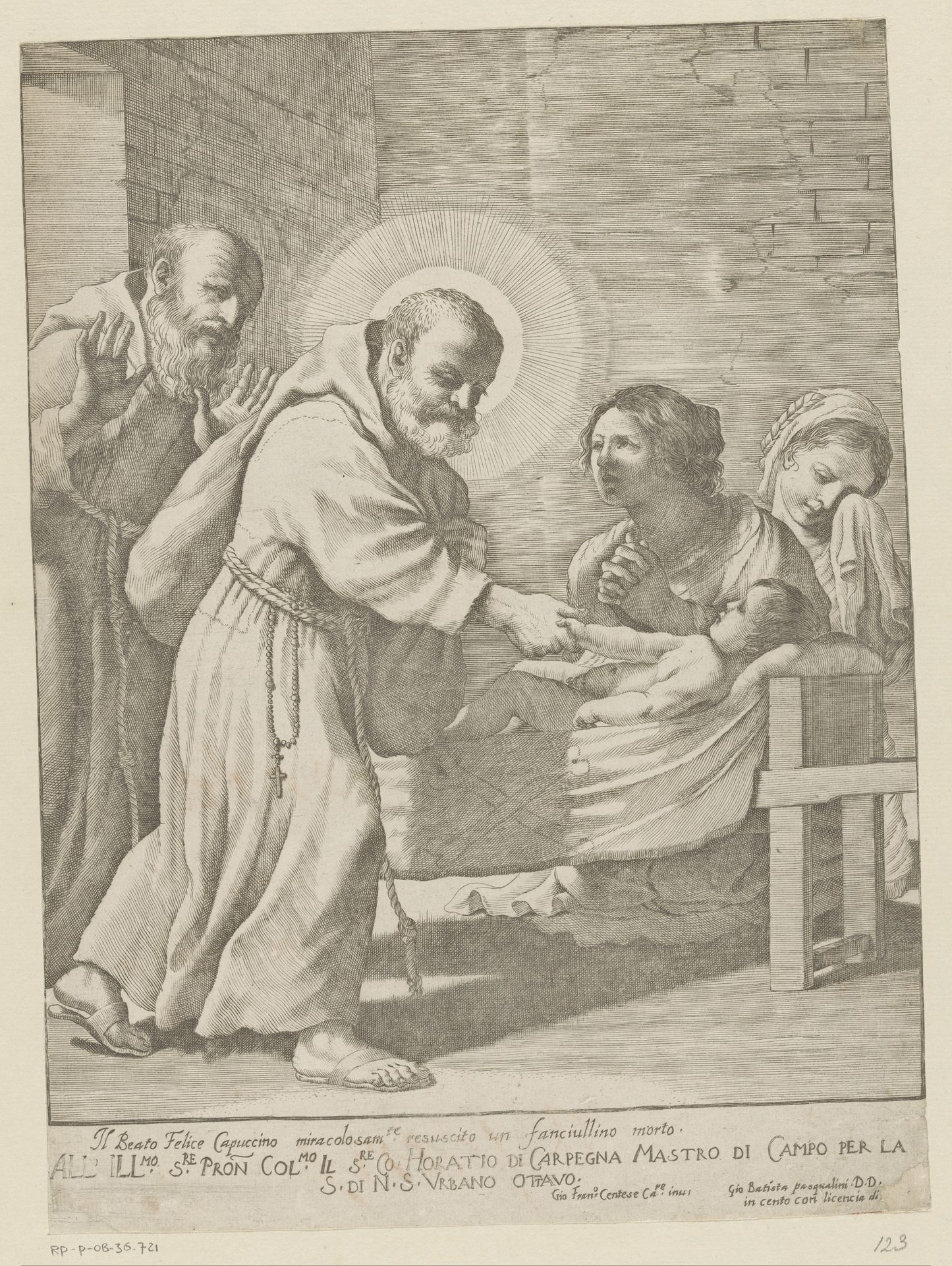 Heilige Felix van Cantalice wekt een kind tot leven by Giovanni Battista Pasqualini