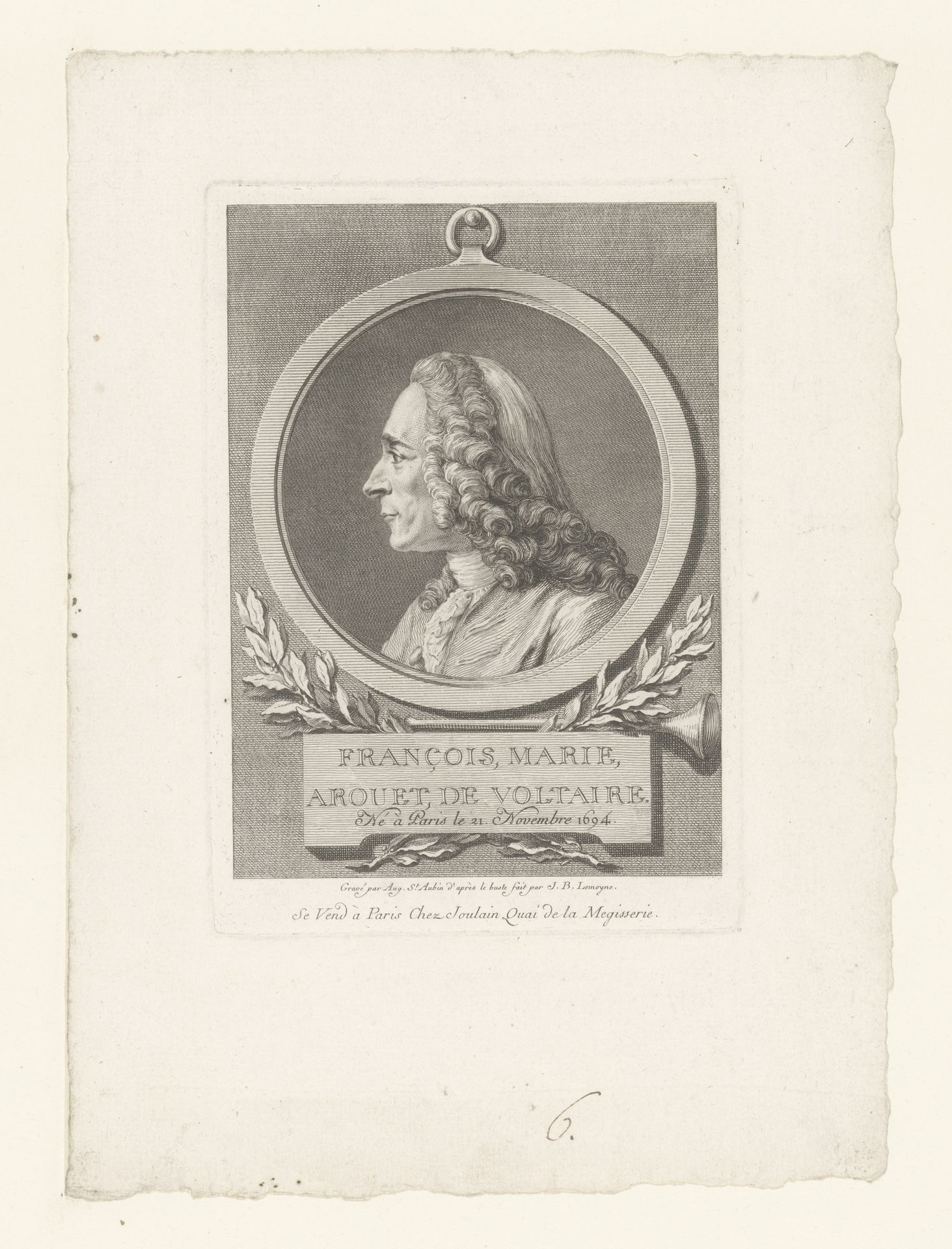 Portret van Voltaire by Augustin de Saint-Aubin