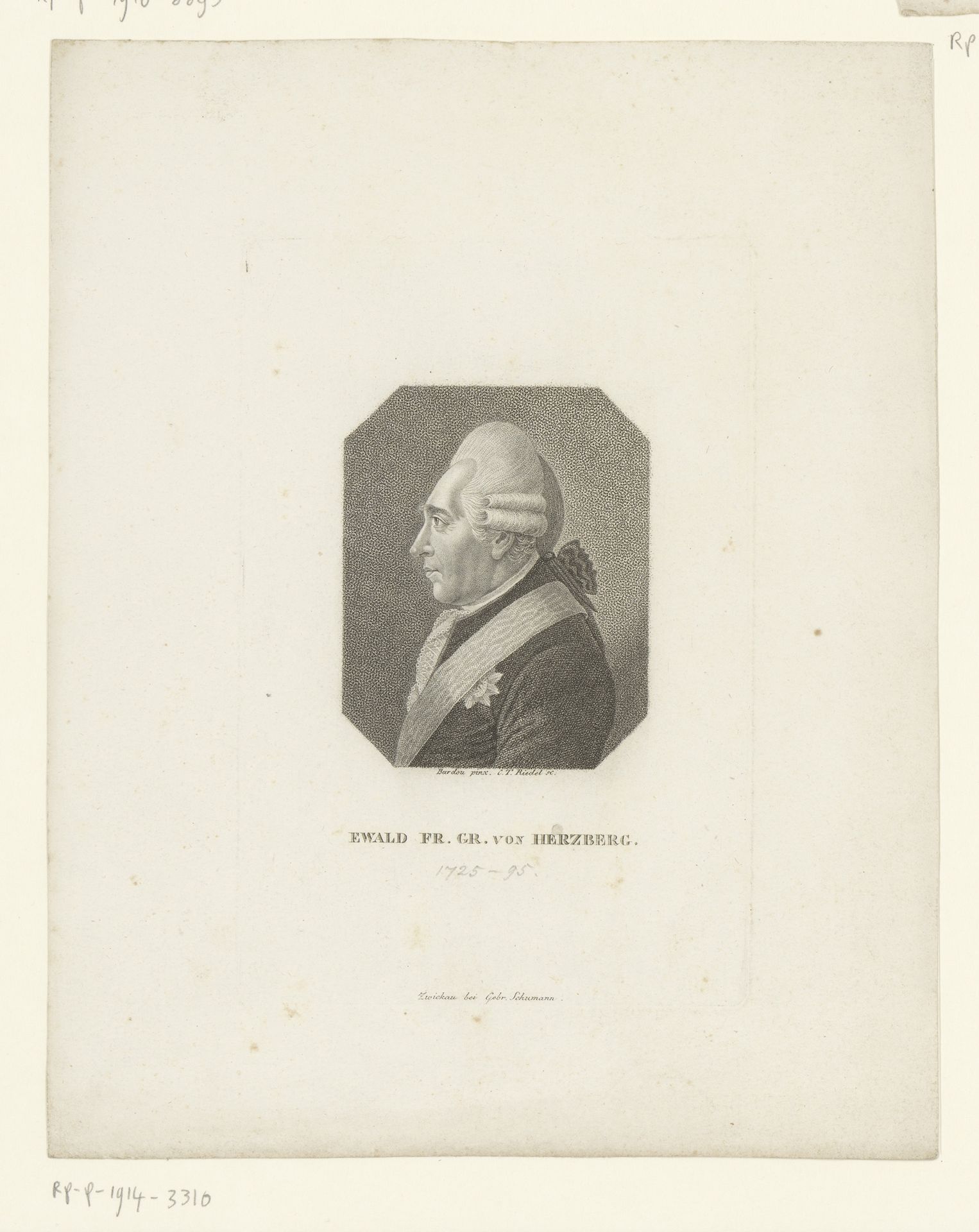 Portret van Ewald Friedrich von Hertzberg by Karl Traugott Riedel