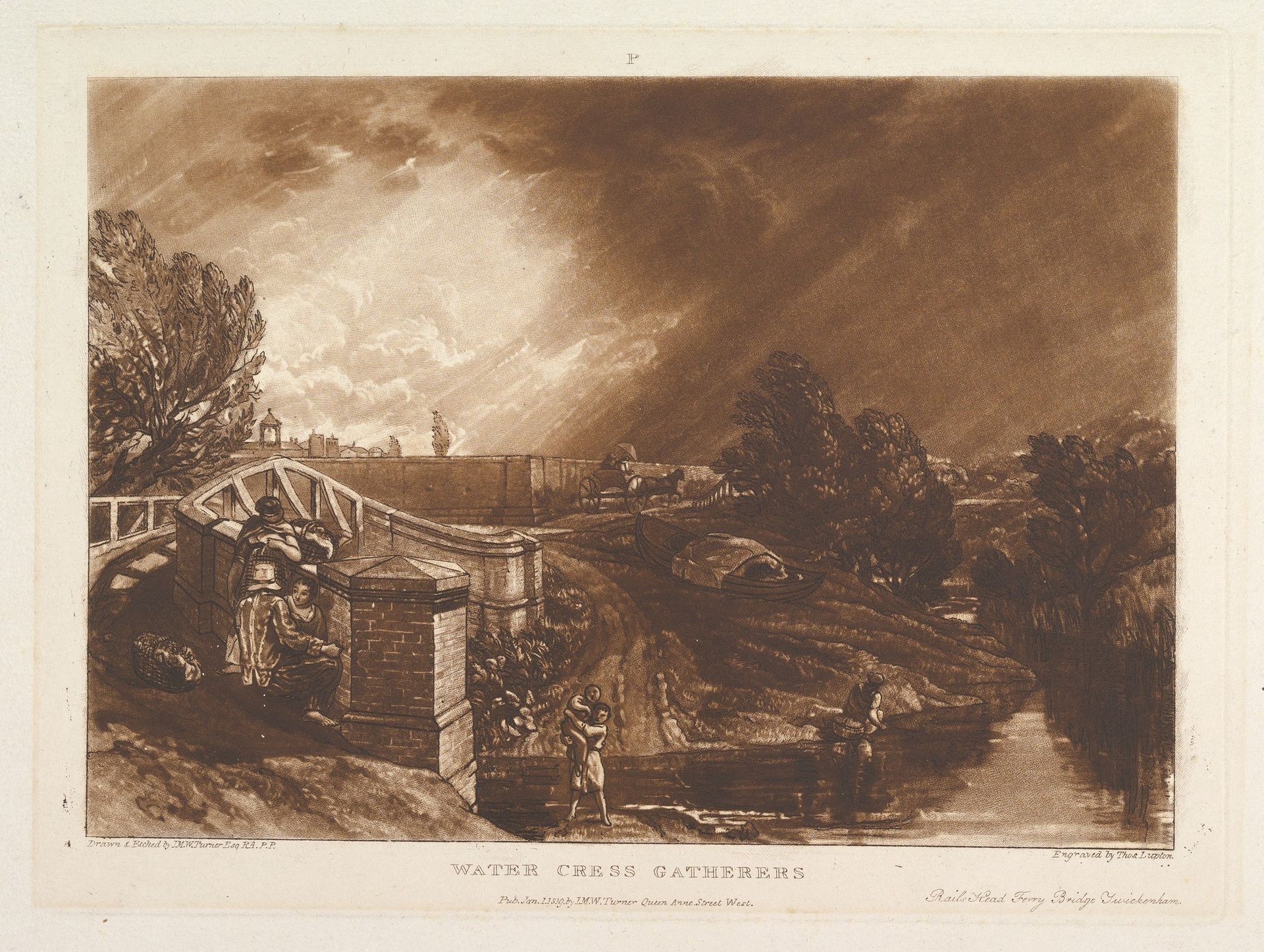 Water Cress Gatherers, Rails Head Ferry Bridge, Twickenham (Liber Studiorum, part XIII, plate 62) by Joseph Mallord William Turner