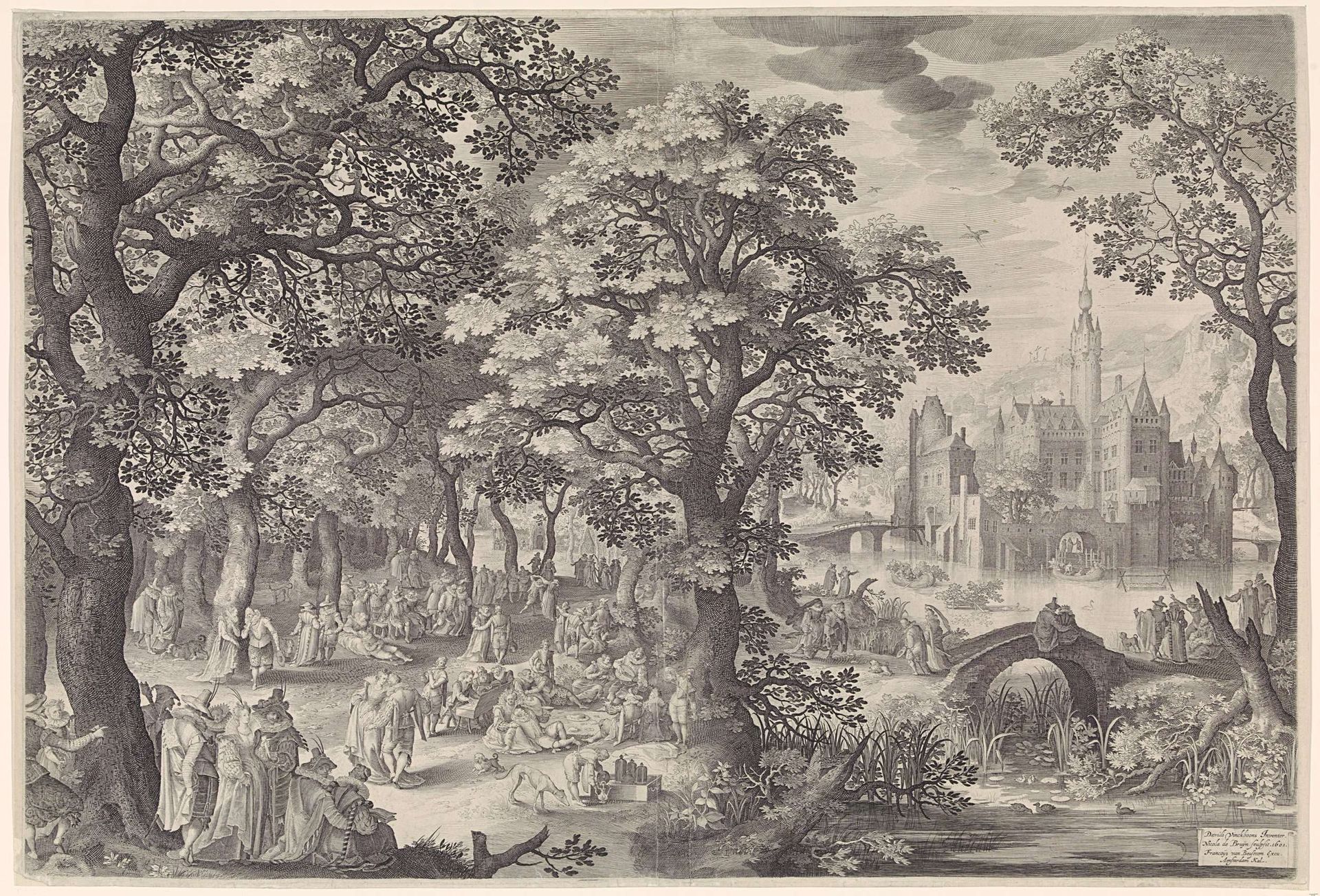 Feest in een bos by Nicolaes de Bruyn
