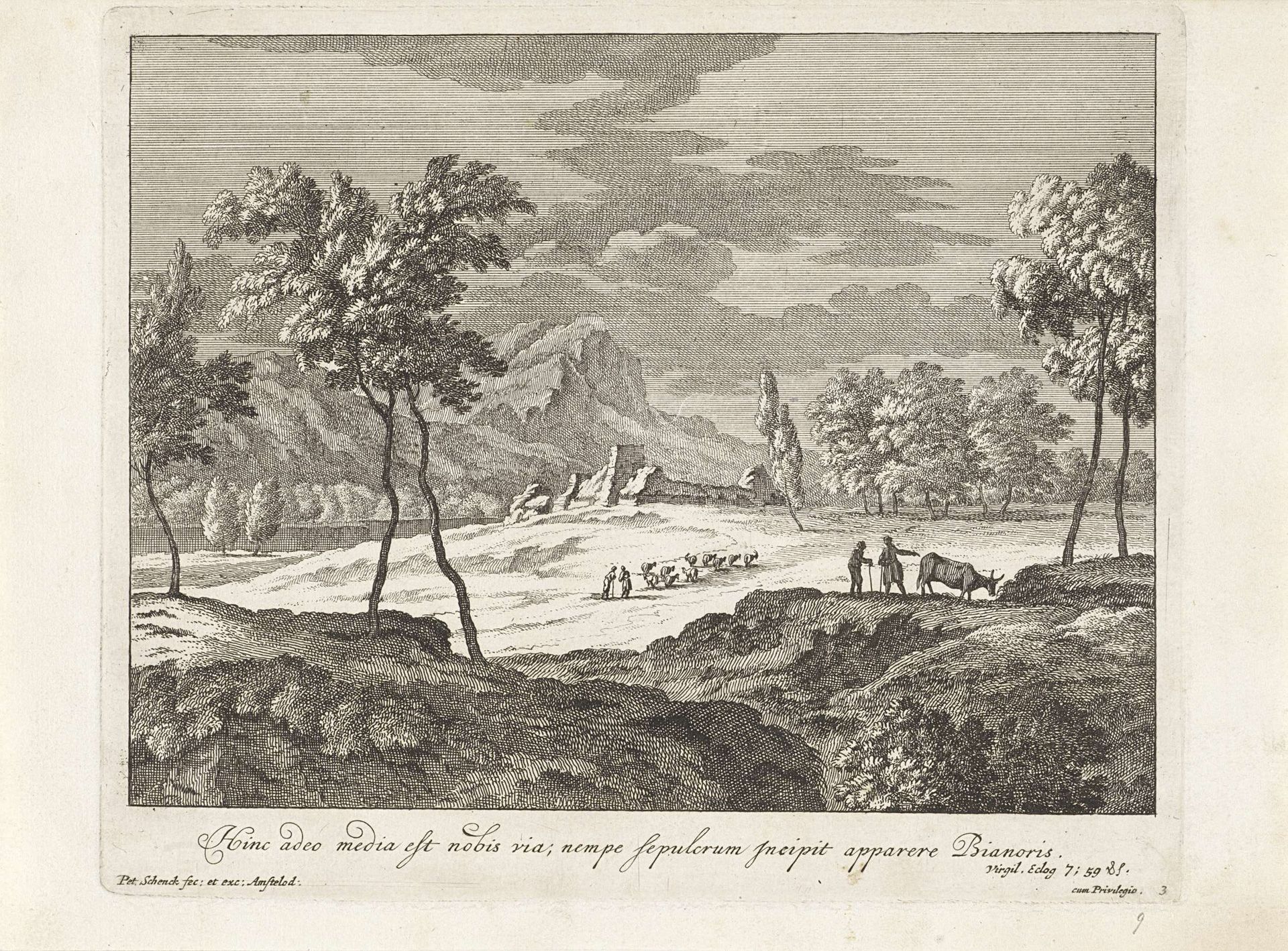 Herders bij schapen op een veld by Pieter Schenk